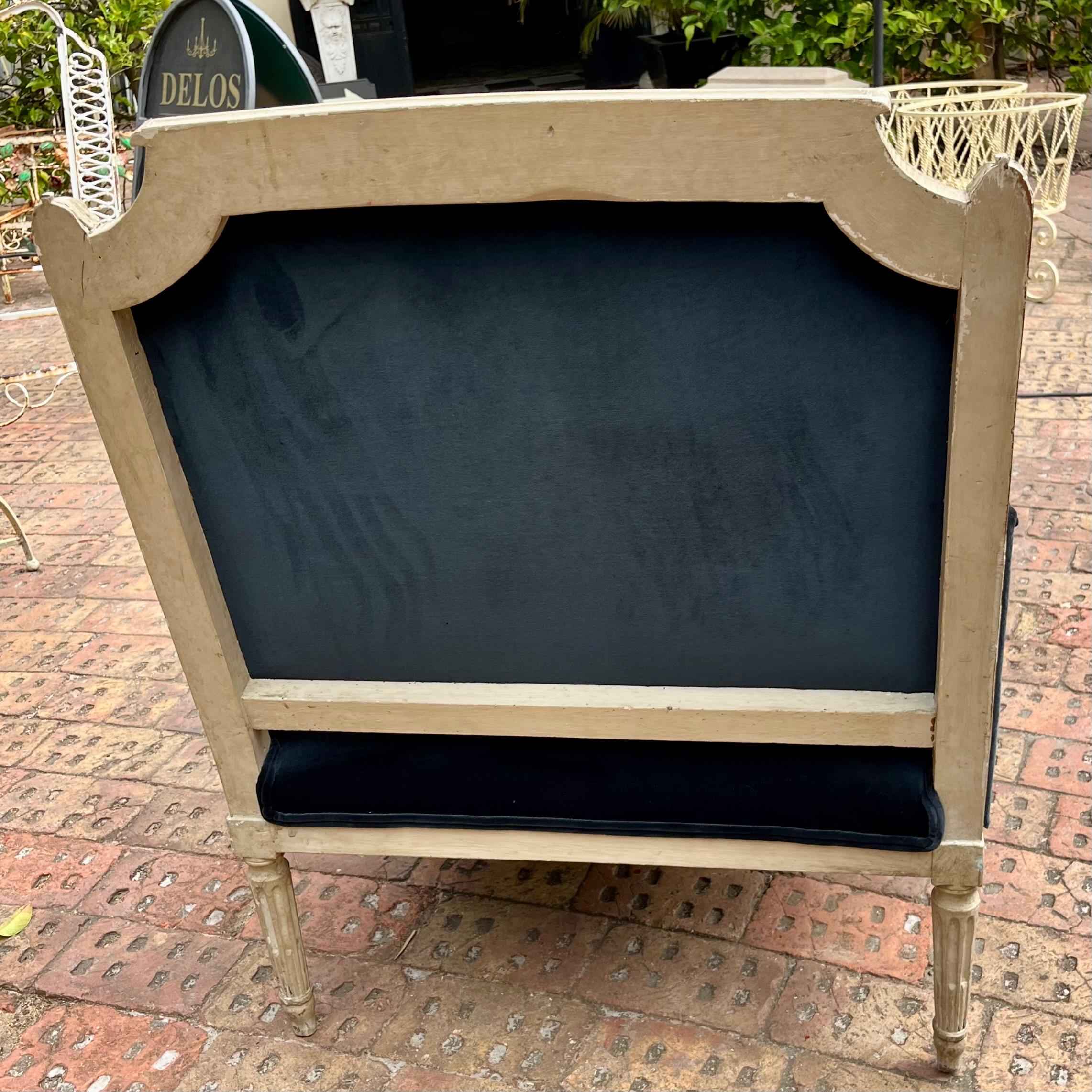 French Chaise Lounge in Aged Charcoal Velvet