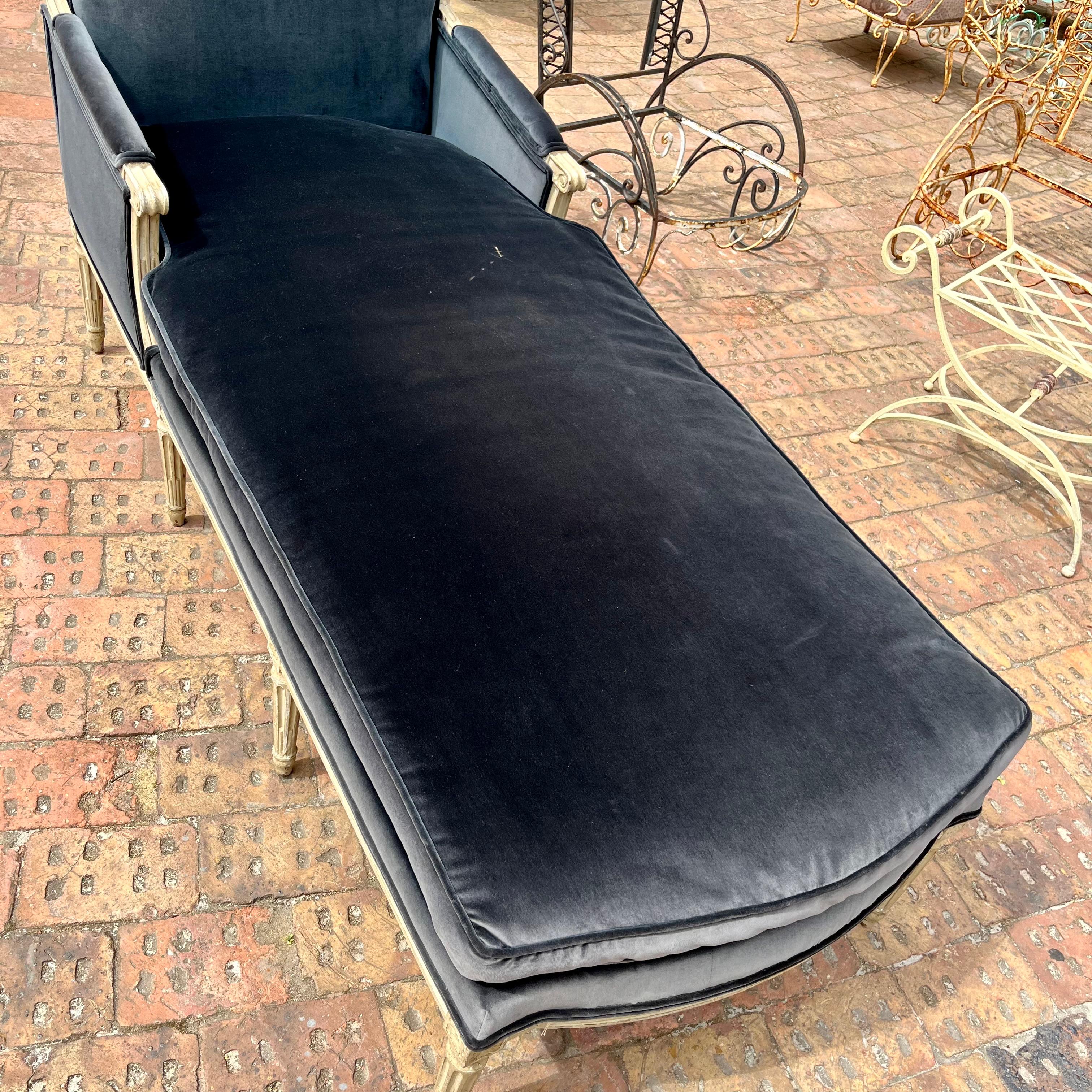French Chaise Lounge in Aged Charcoal Velvet