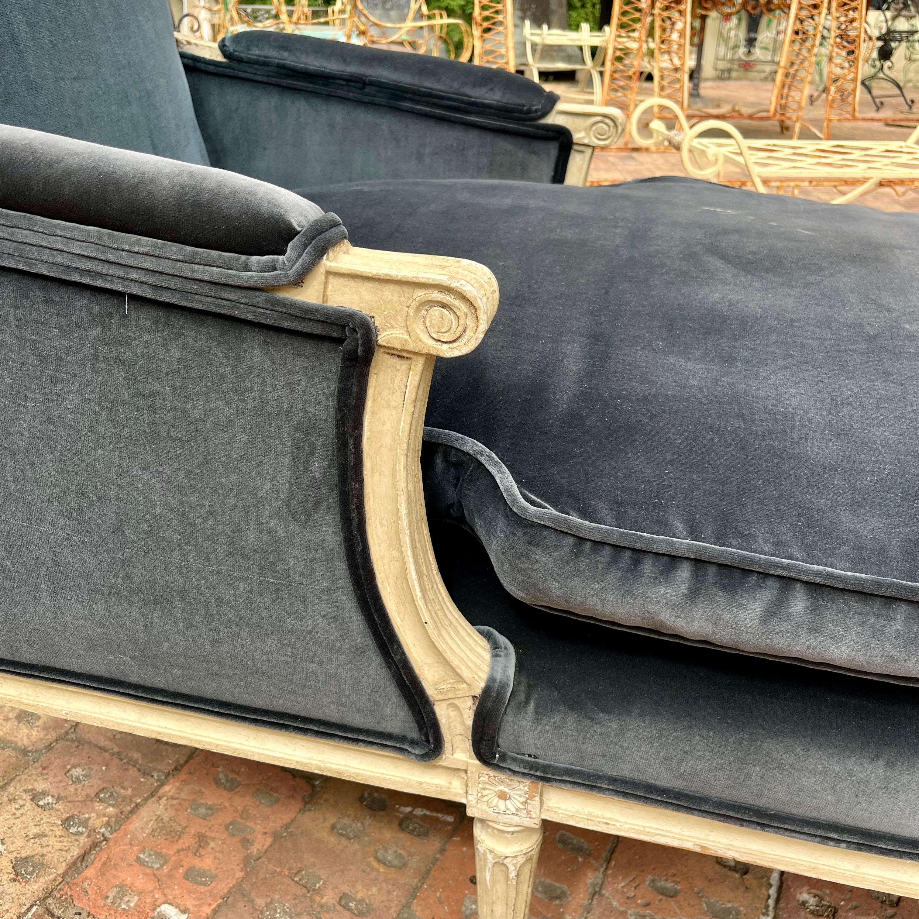 French Chaise Lounge in Aged Charcoal Velvet