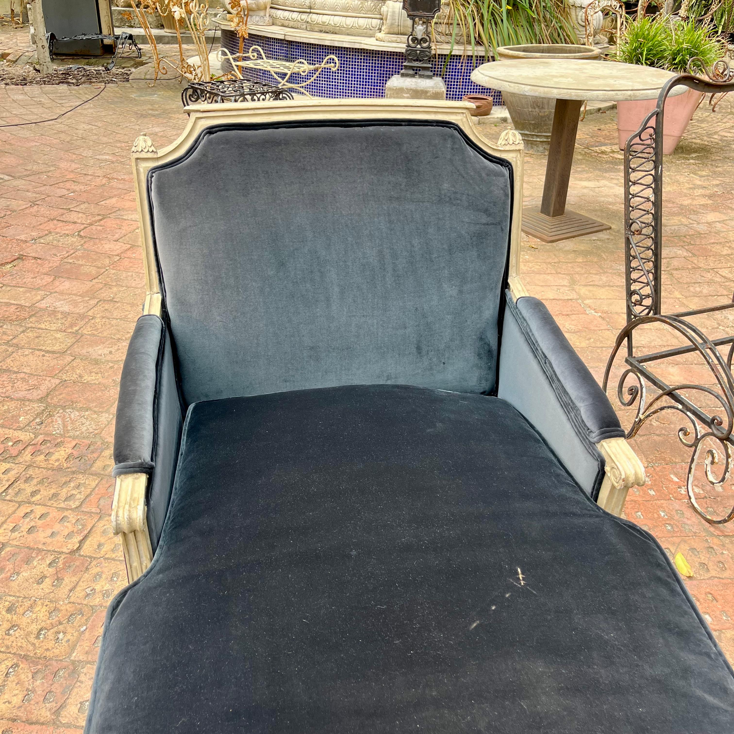 French Chaise Lounge in Aged Charcoal Velvet
