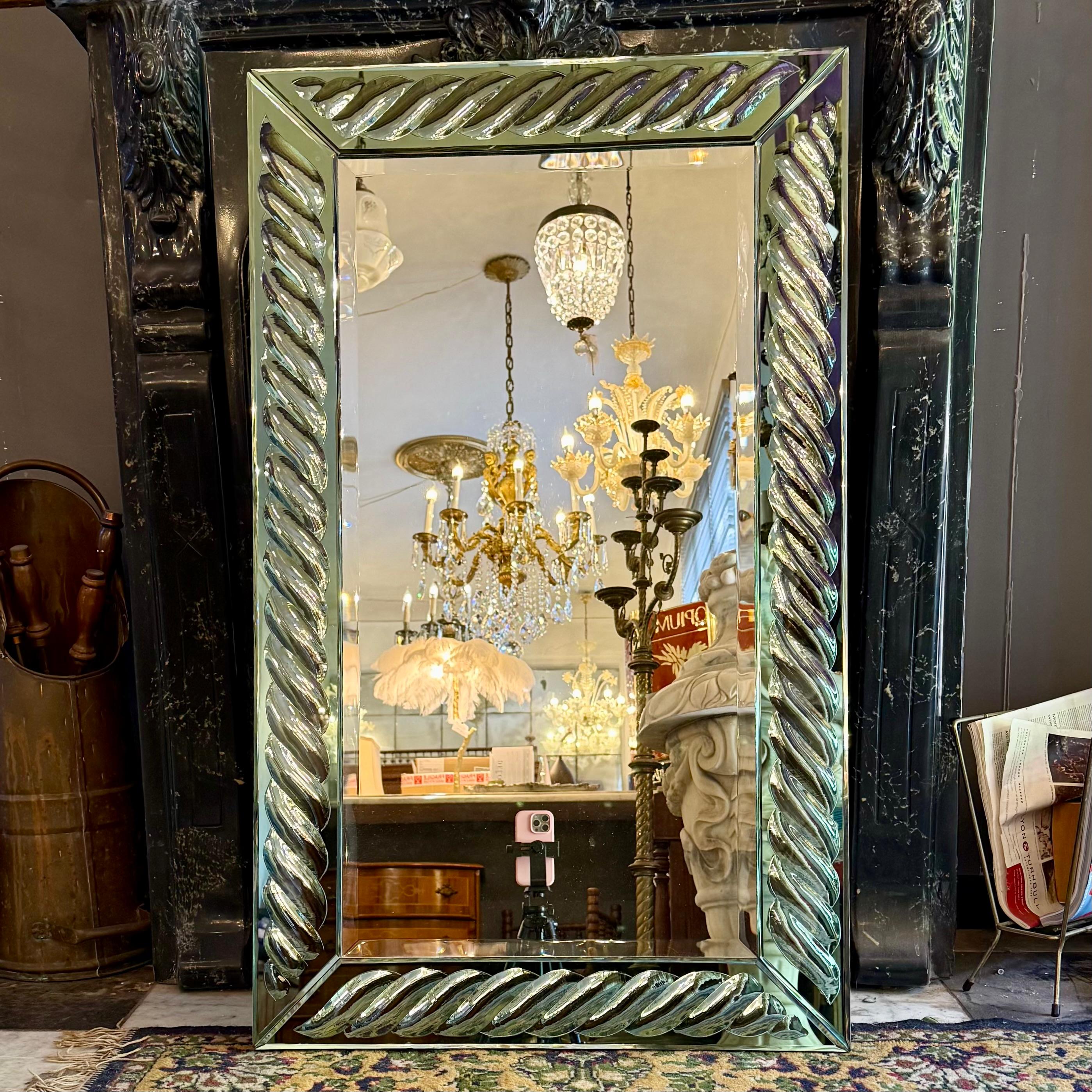 Contemporary Mirror with Blue Twisted Glass Frame