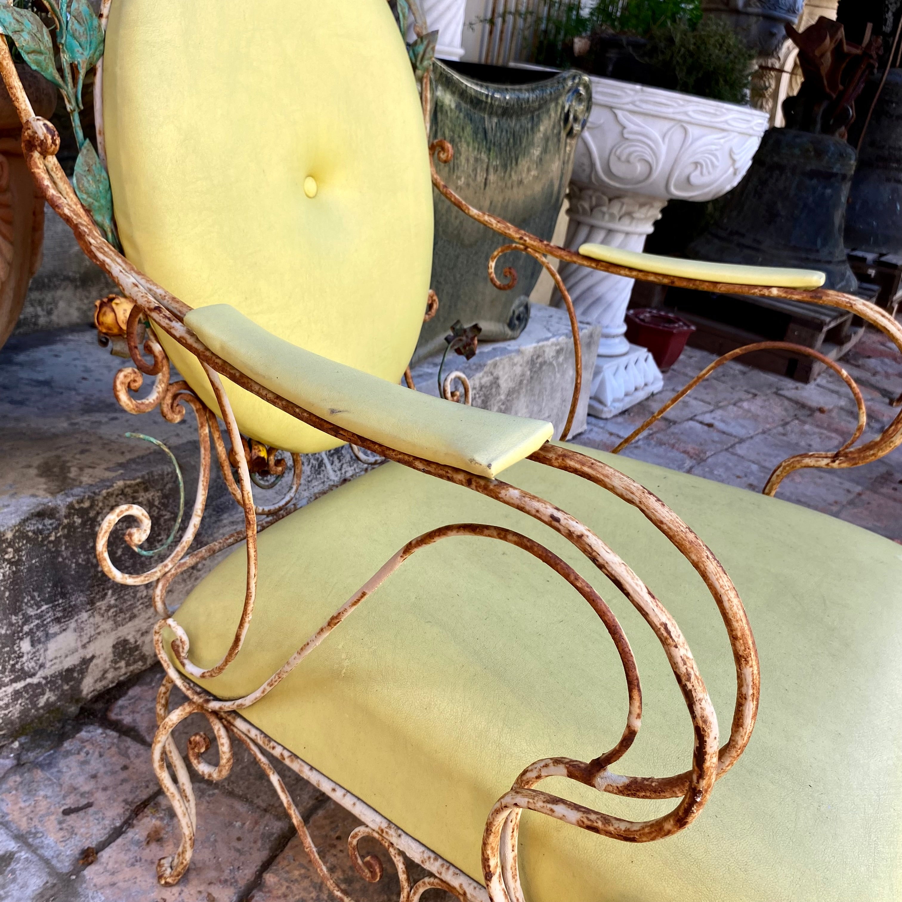 Rustic Wrought Iron Armchair with Rose Details