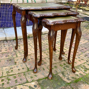 Antique Oak Nesting Tables with Leather Pads