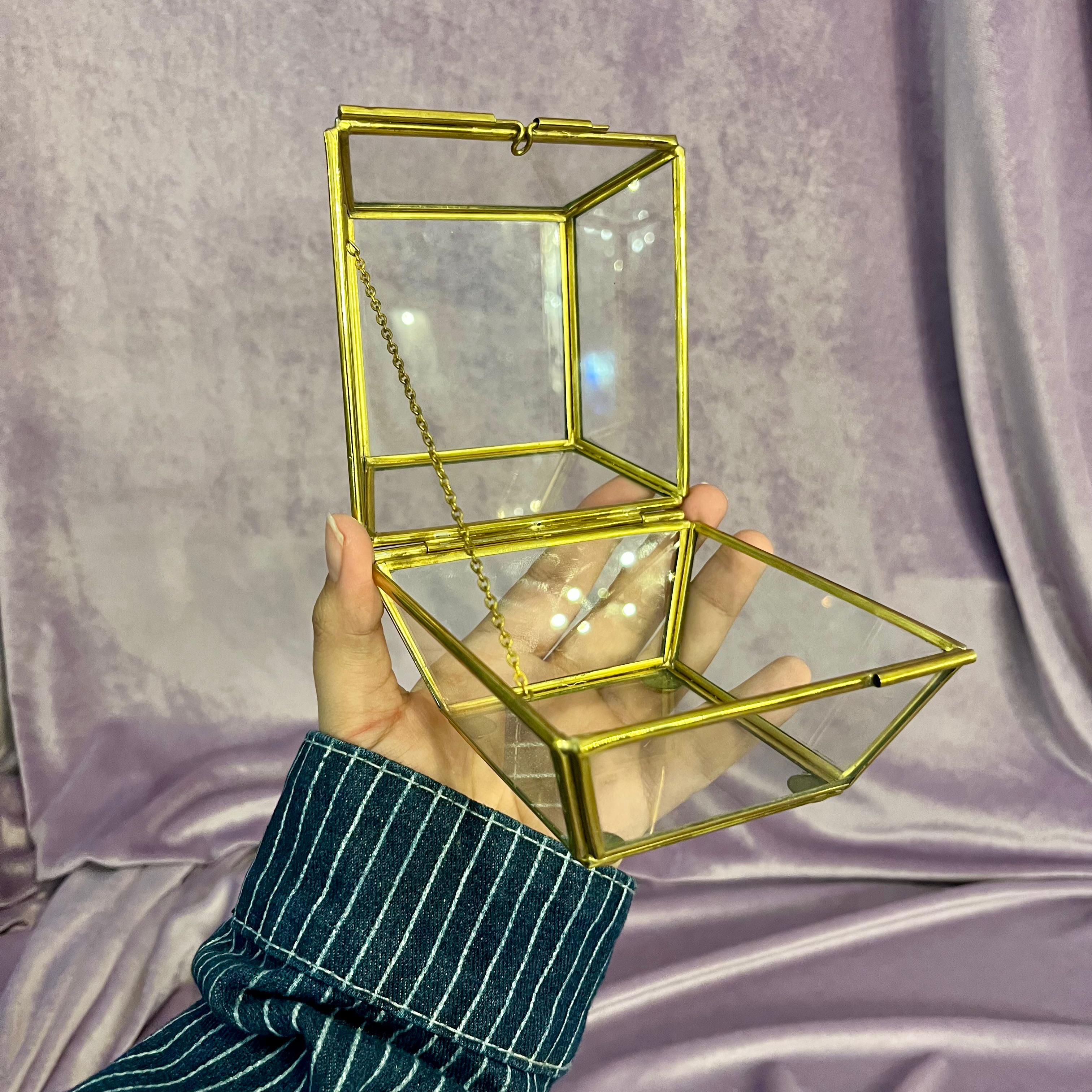 Geometric Glass Display with Brass Framing