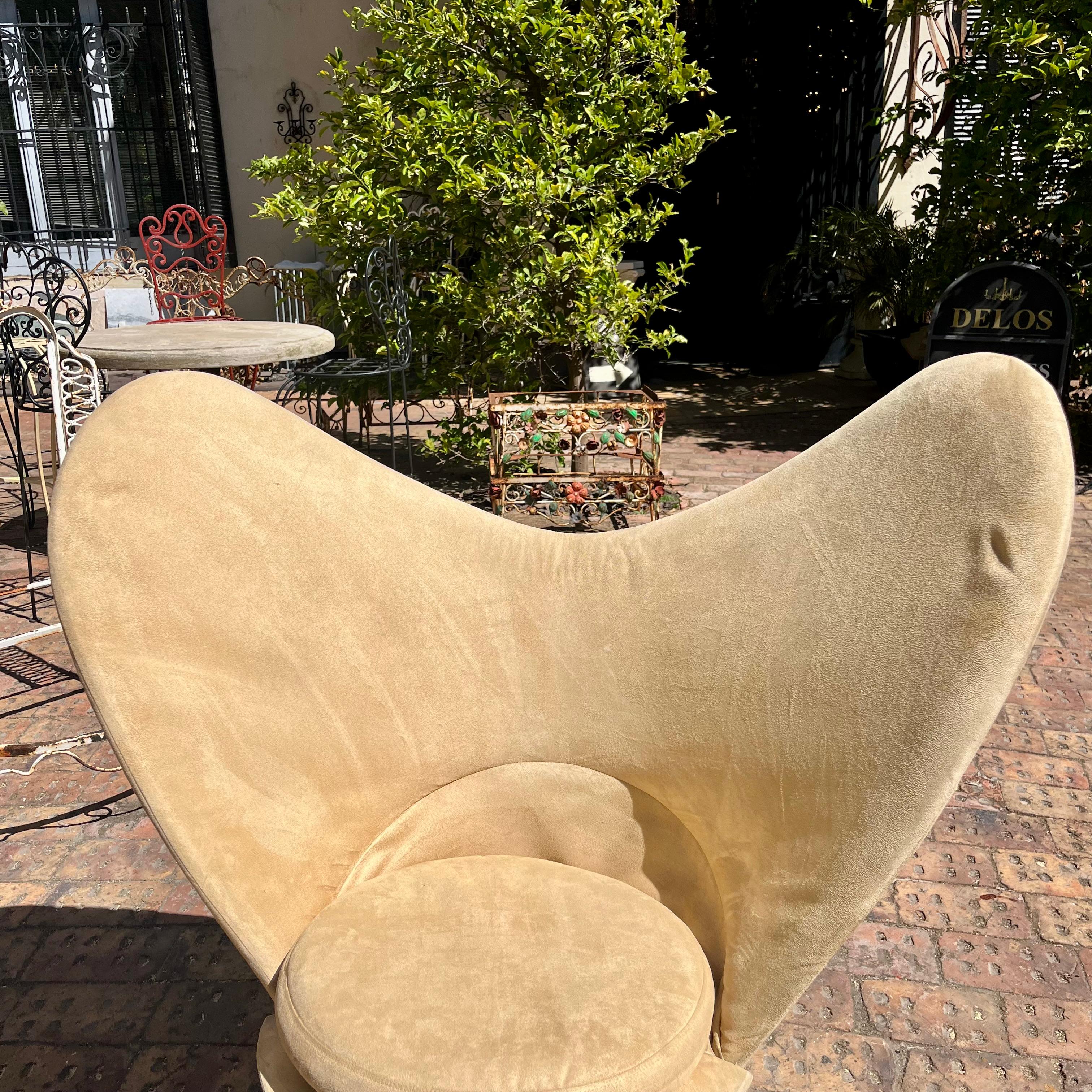 Pair of Mid-Century Panton Style Cone Chairs in Mock Beige Suede