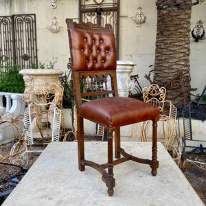 Antique Carved Oak and Leather Dining Chairs