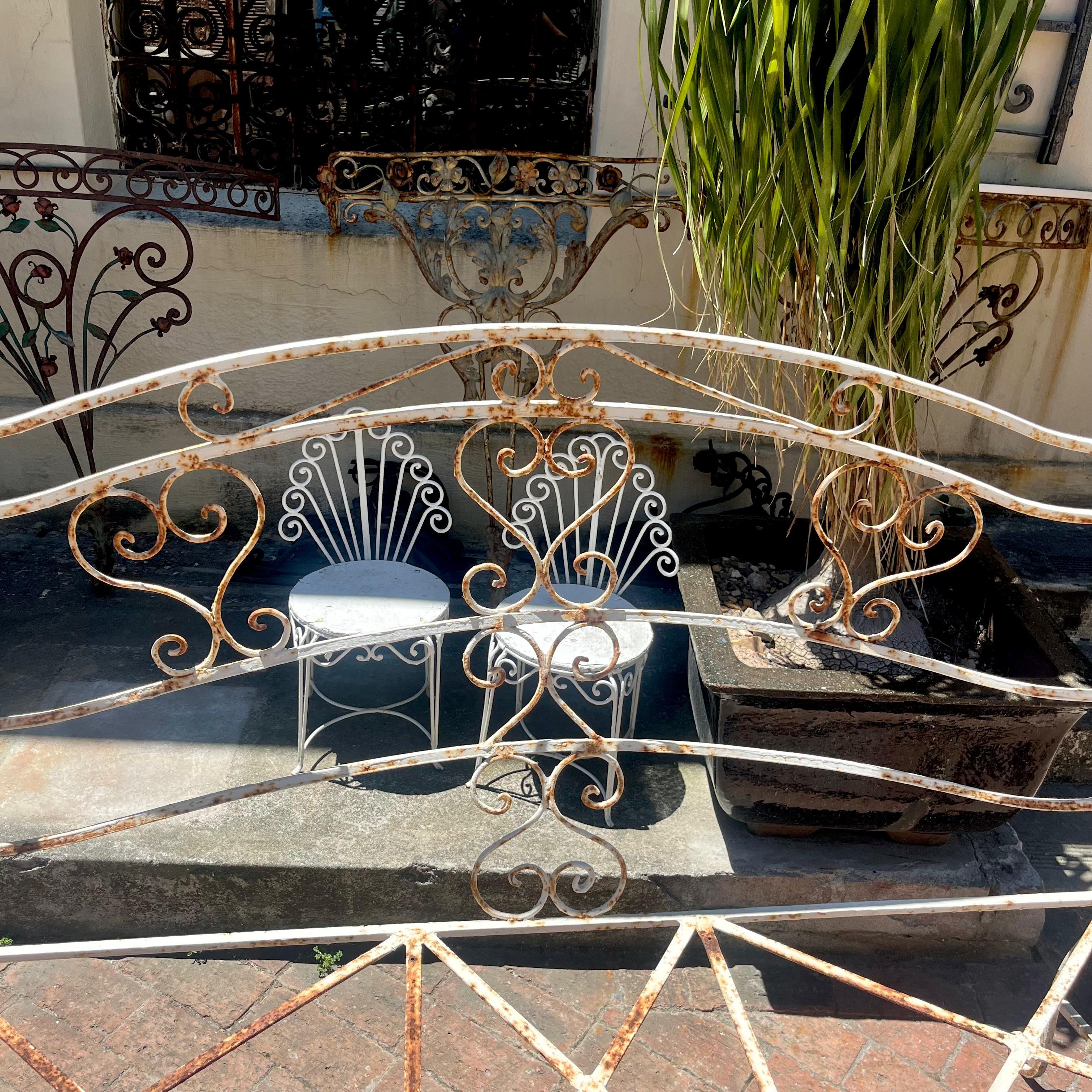 Rustic Wrought Iron Bench with Scroll Detail