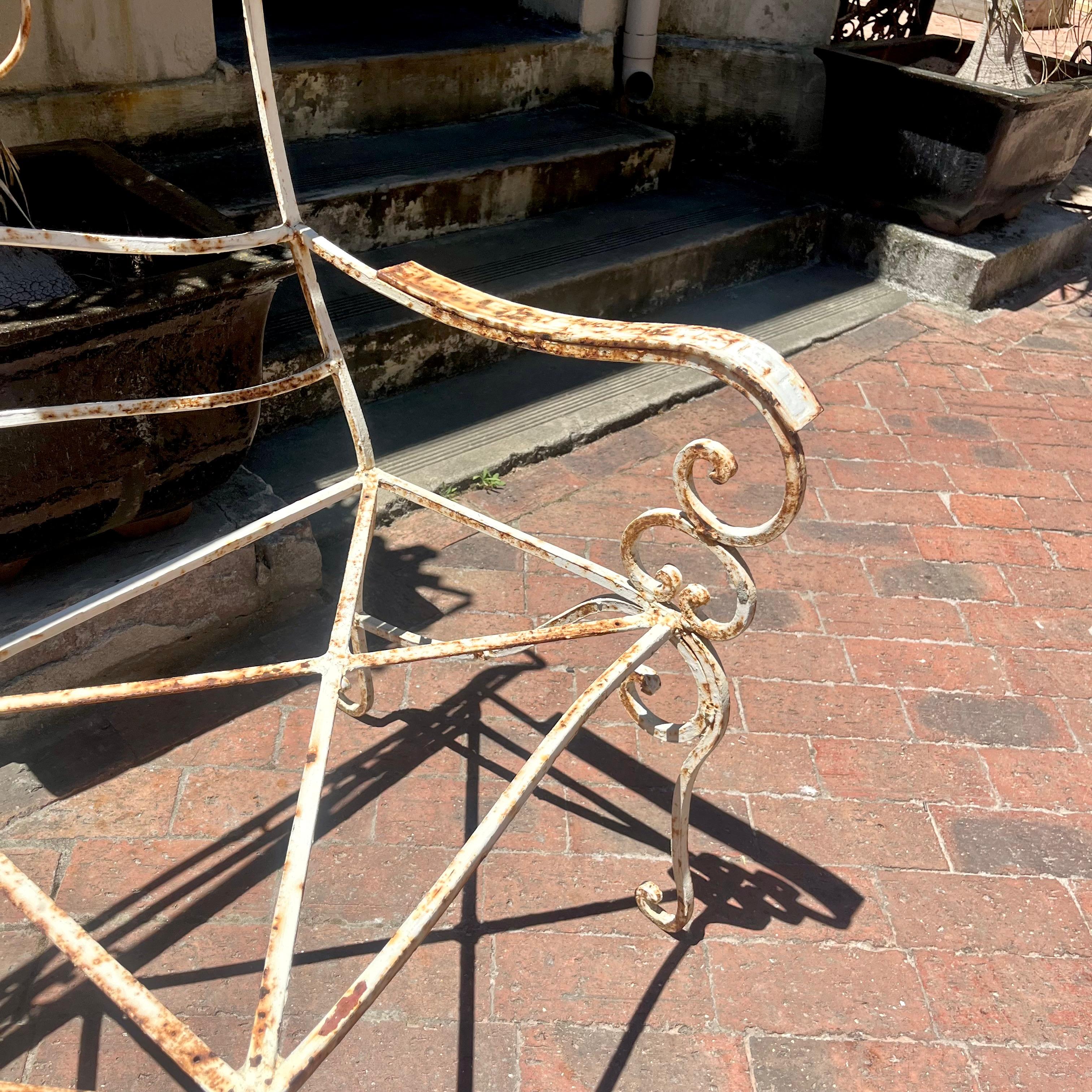 Rustic Wrought Iron Bench with Scroll Detail