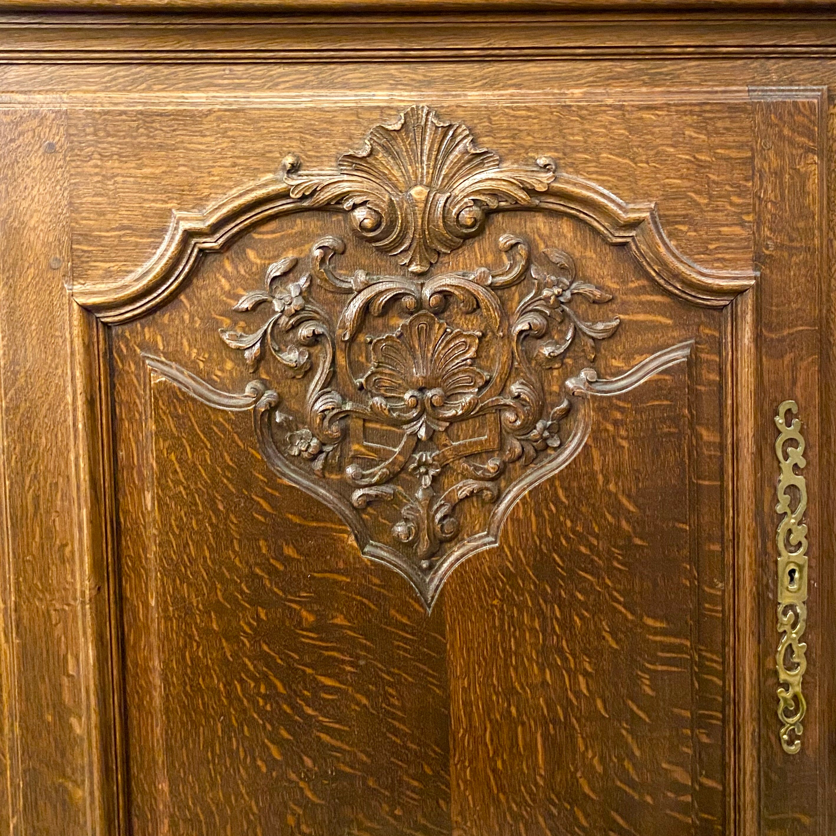 Large Oak Art Nouveau Display Cabinet  with Brass Detailing