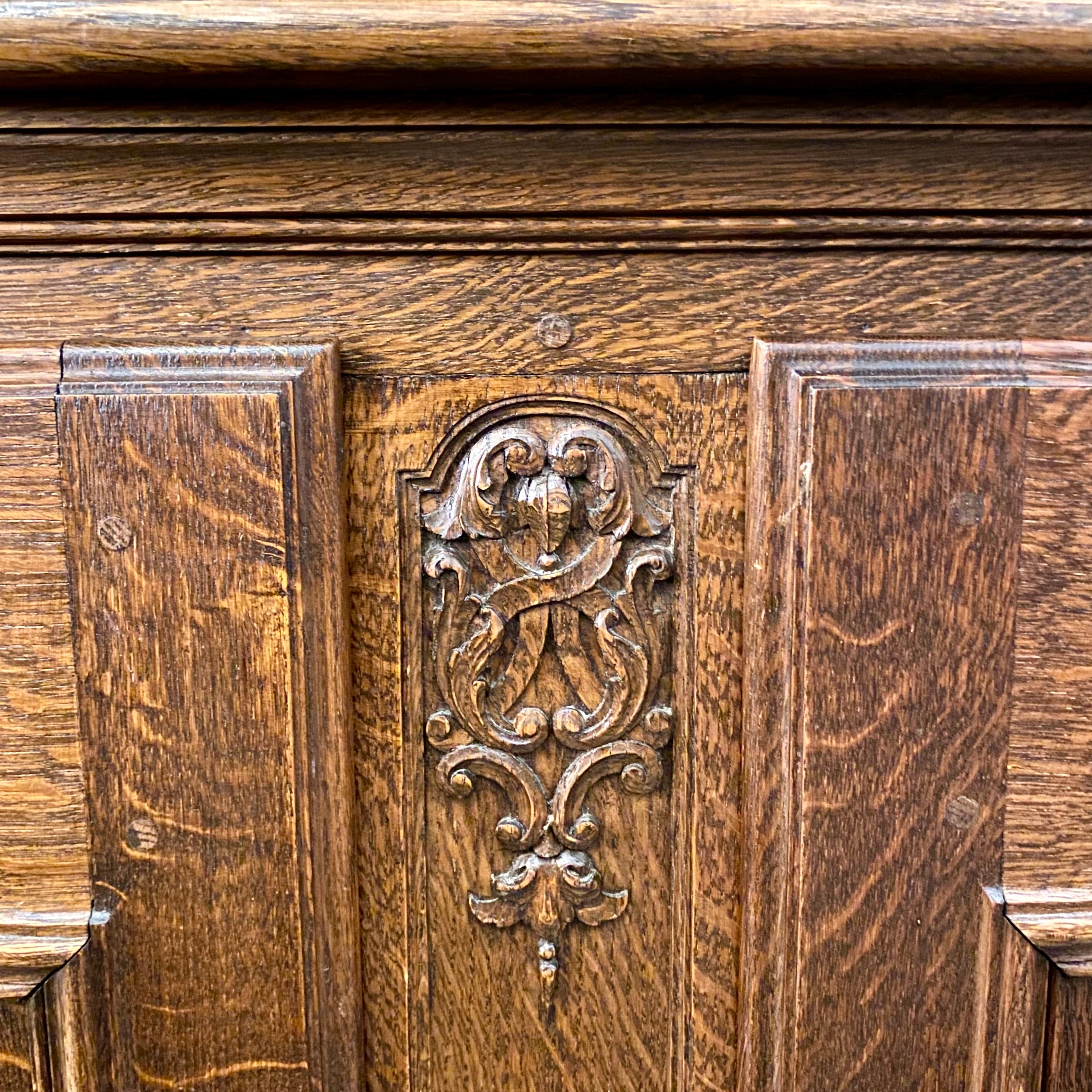 Large Oak Art Nouveau Display Cabinet  with Brass Detailing