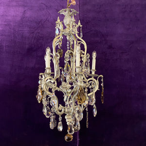 Antique French Silver Cage Crystal Chandelier