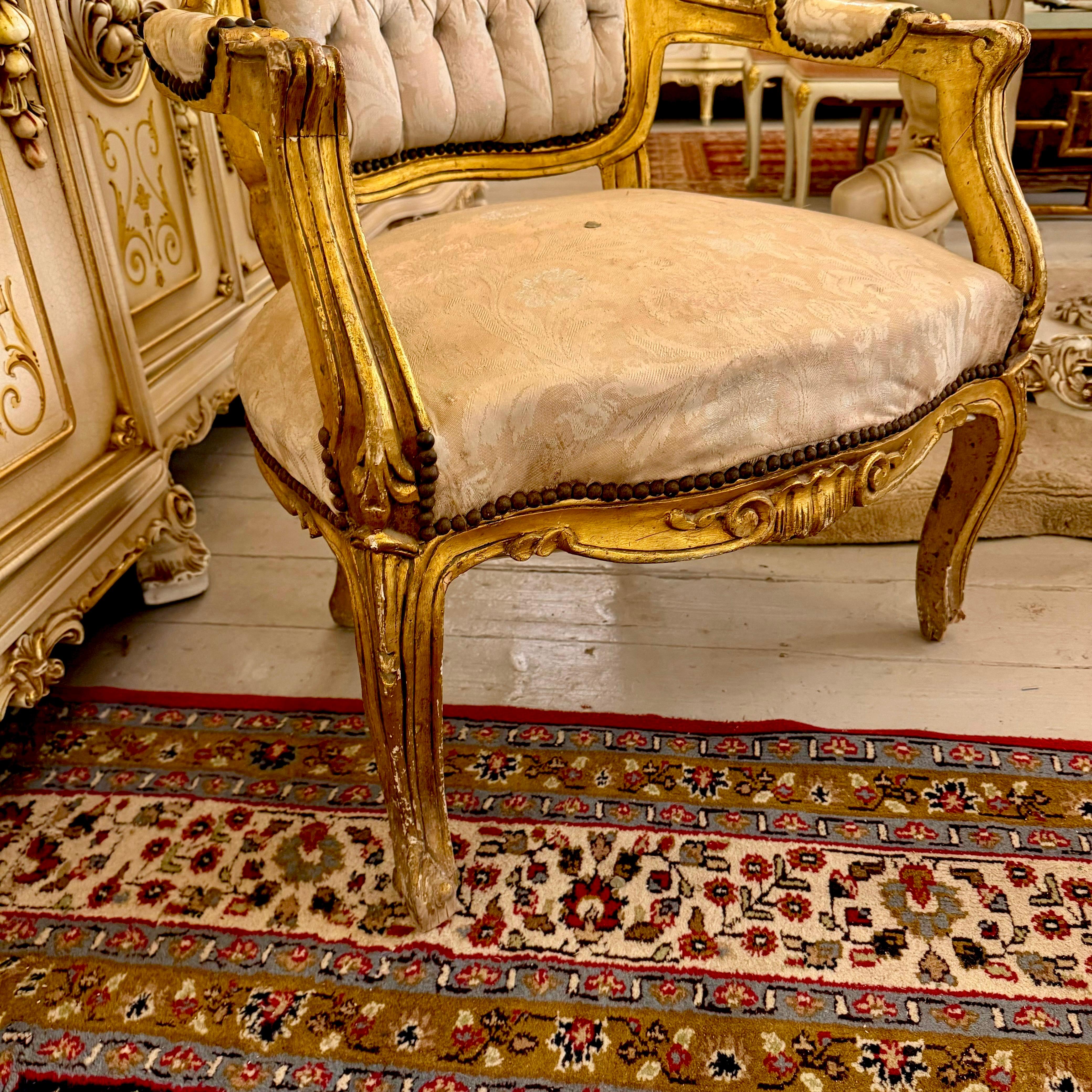 Antique Rococo Giltwood Armchair