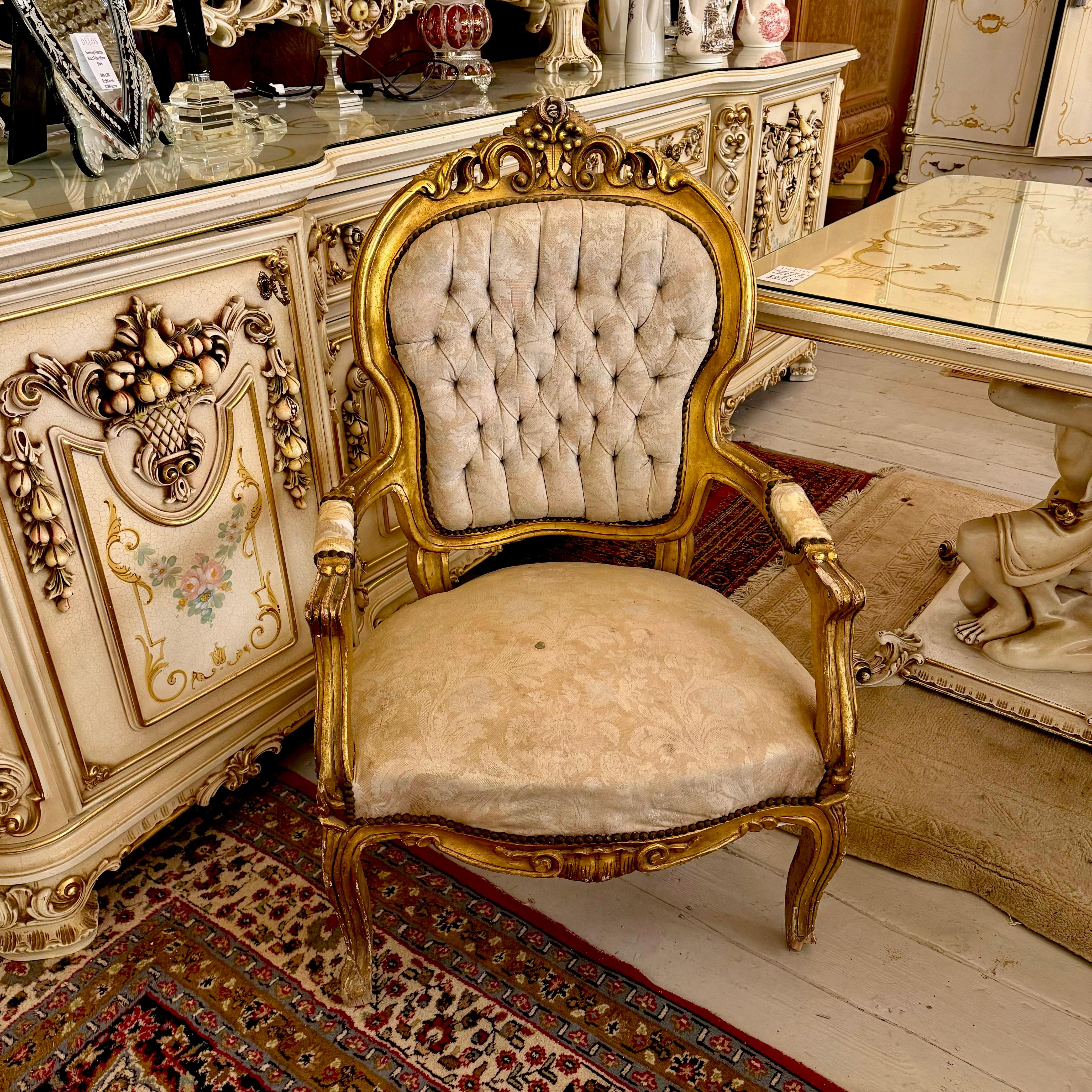 Antique Rococo Giltwood Armchair