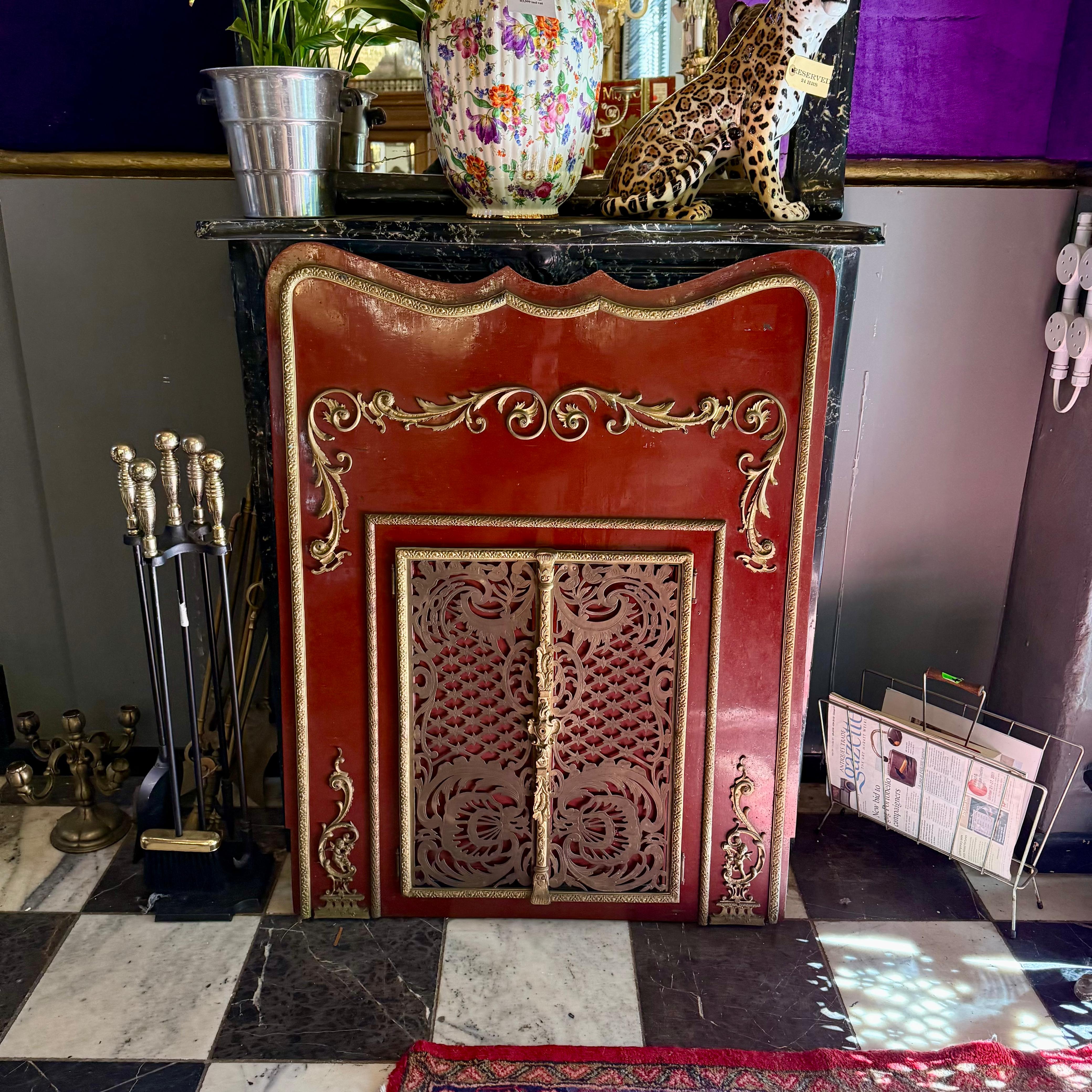 French Enamelled Metal Fireplace Surround, c. 1900