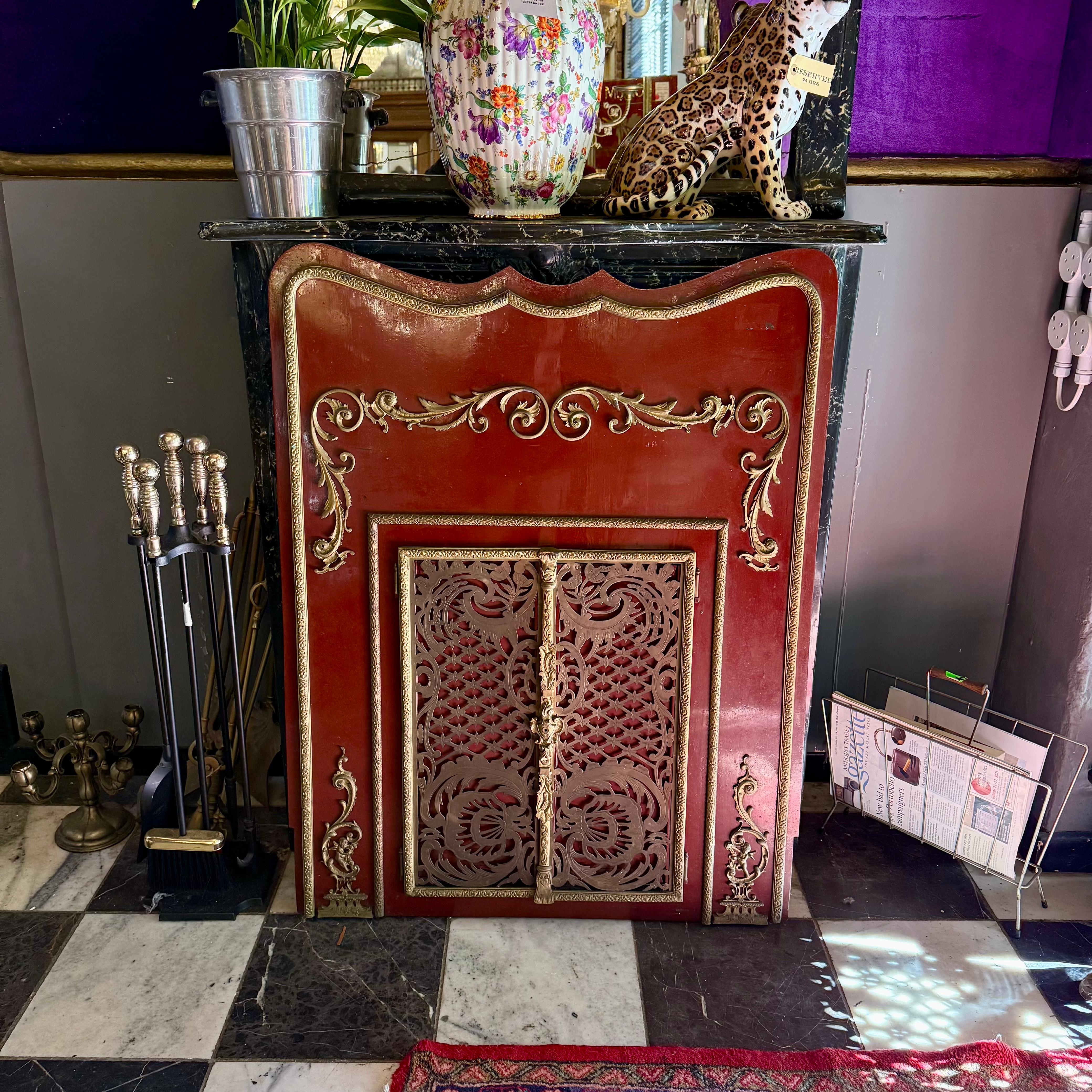 French Enamelled Metal Fireplace Surround, c. 1900