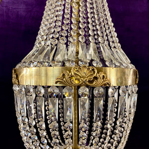 A Very Large Brass and Crystal Neoclassical Chandelier