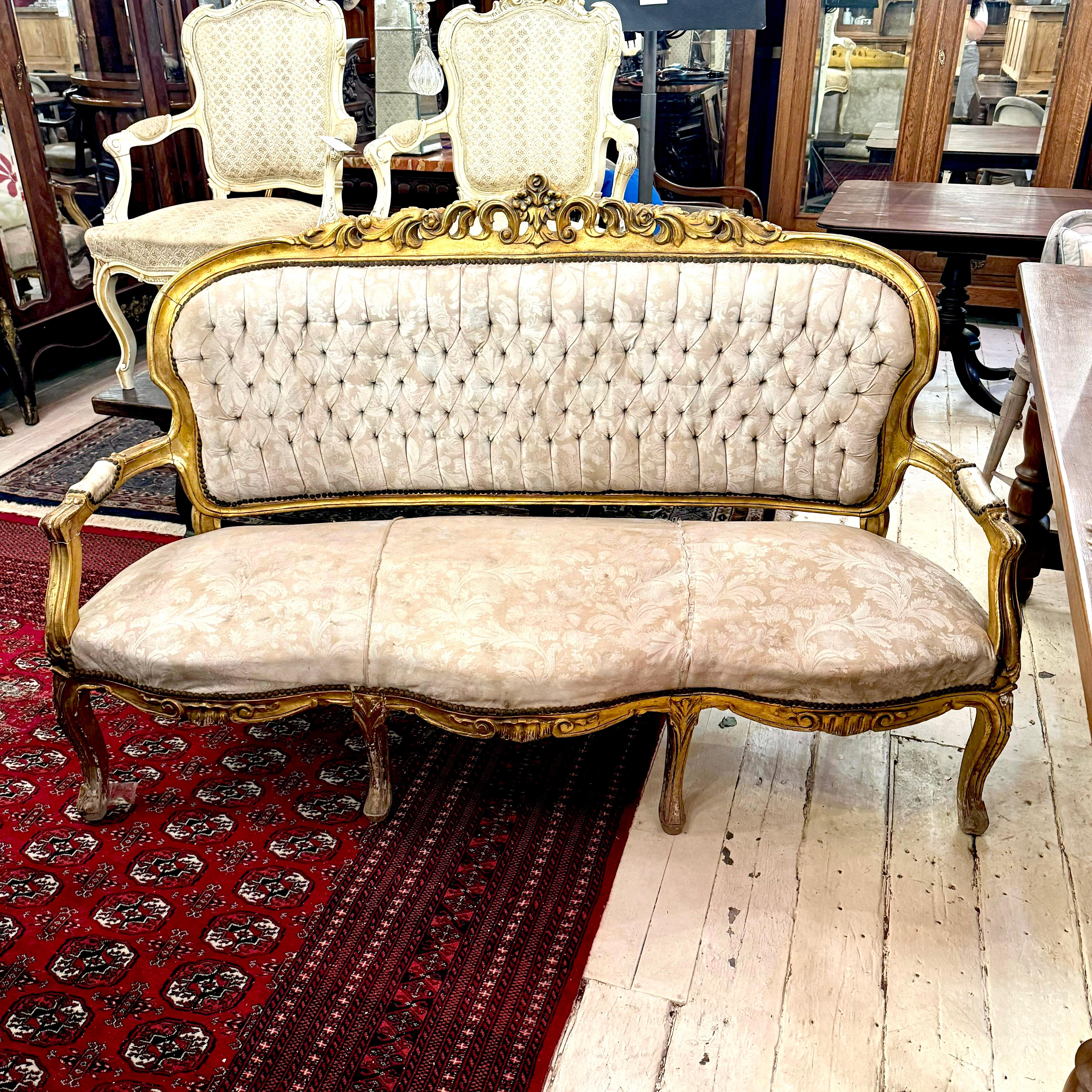 Antique Rococo Giltwood Salon Sofa