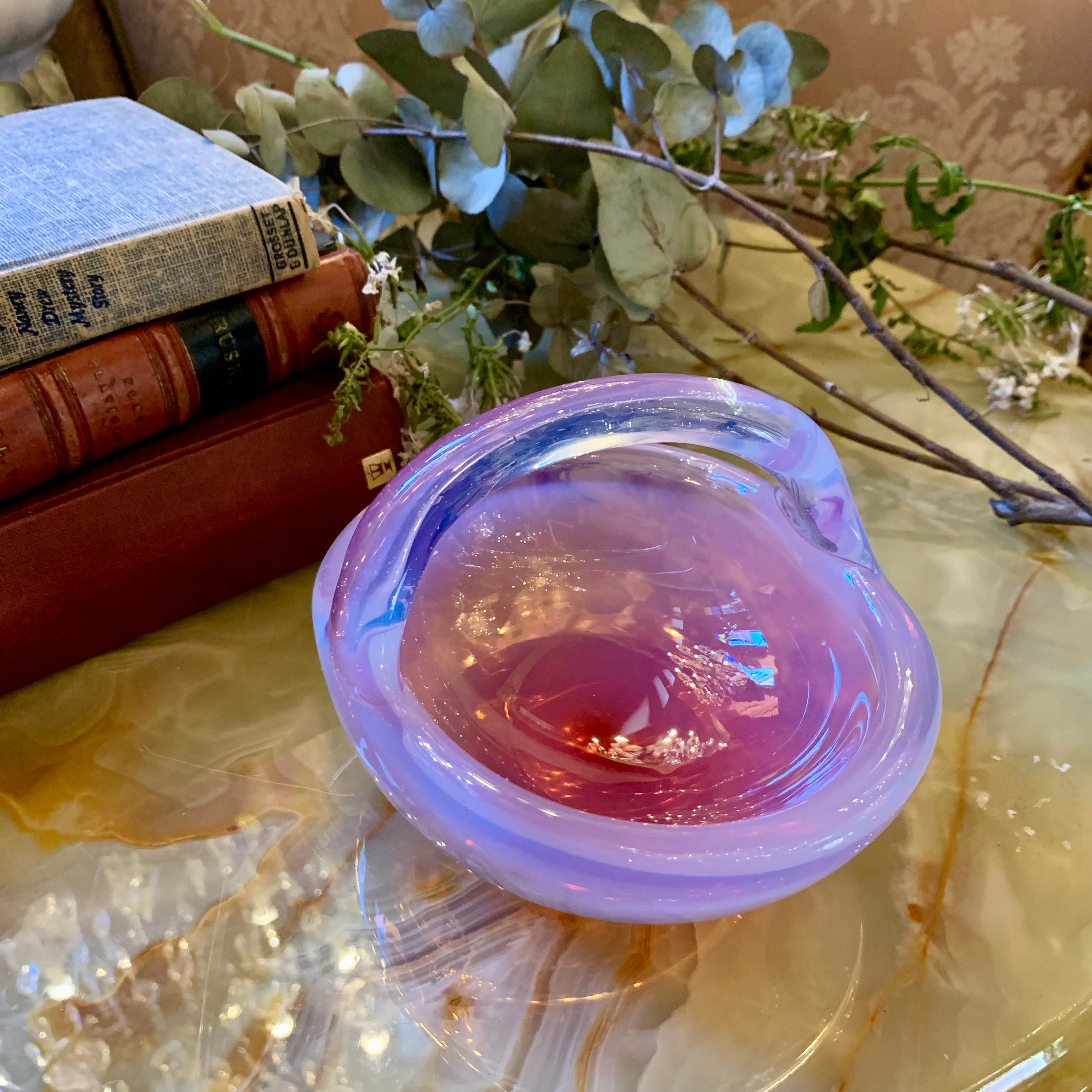 Adorable Pink and Pearlescent Murano Basket - SOLD