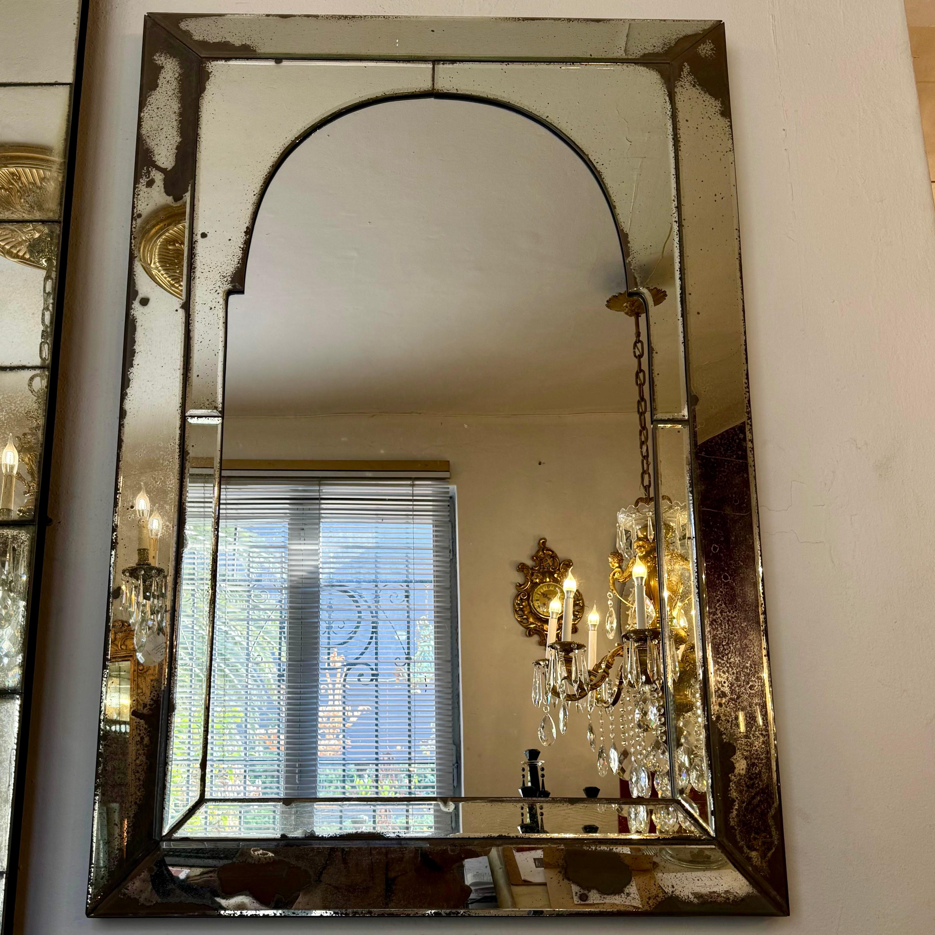 Aged Panel Mirror with Arch Detail