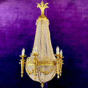 Incredible Antique Gilded Brass Neoclassical Chandelier