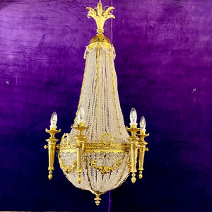 Incredible Antique Gilded Brass Neoclassical Chandelier