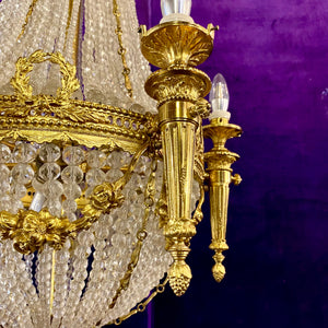 Incredible Antique Gilded Brass Neoclassical Chandelier