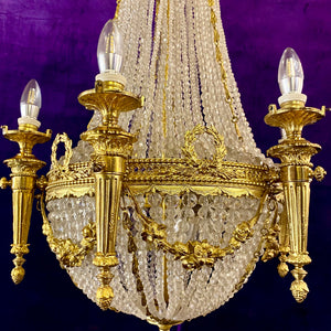 Incredible Antique Gilded Brass Neoclassical Chandelier