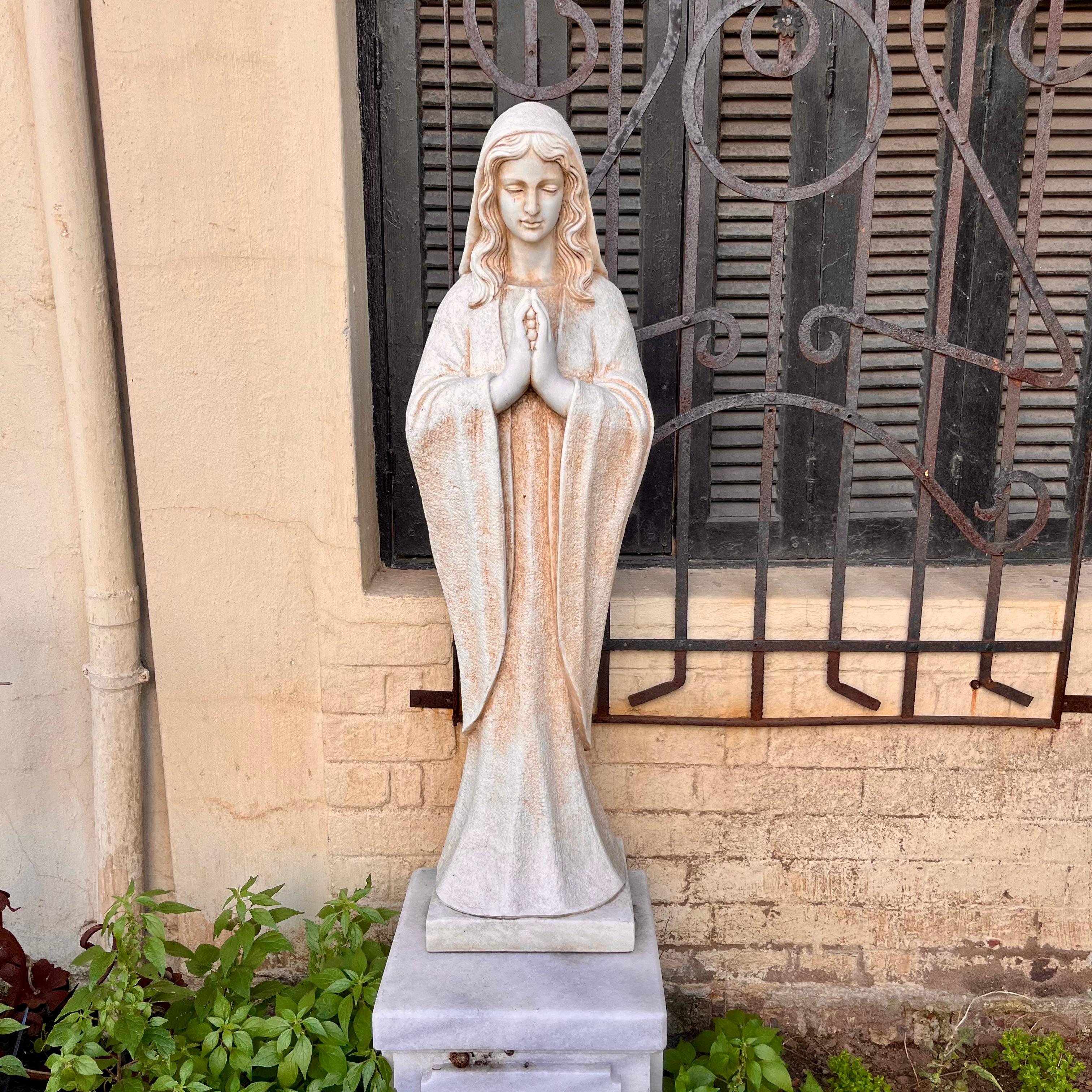 Hand-Carved White Marble Statue of Mary, 125cm