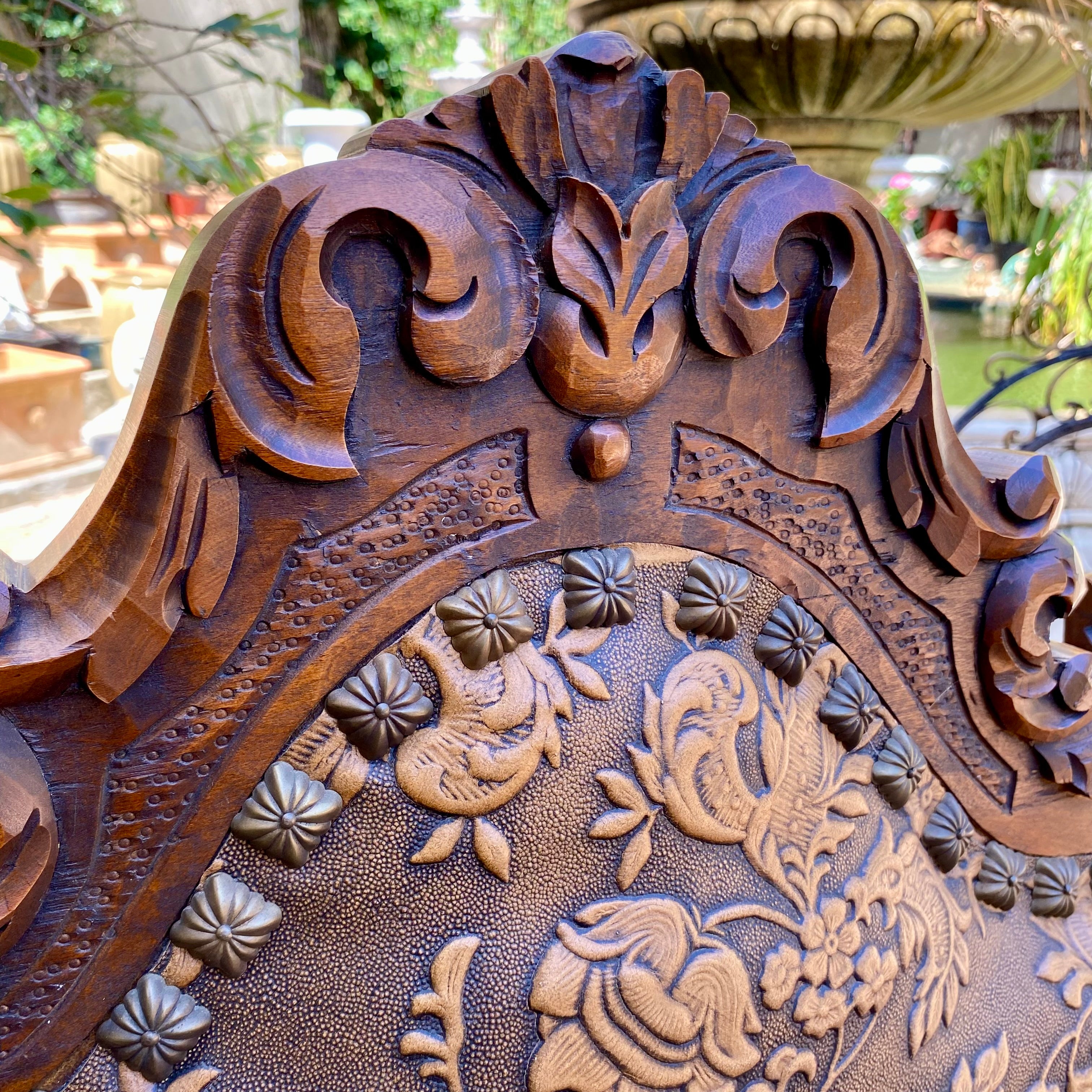 Magnificent Antique Embossed Leather and Oak Arm Chair