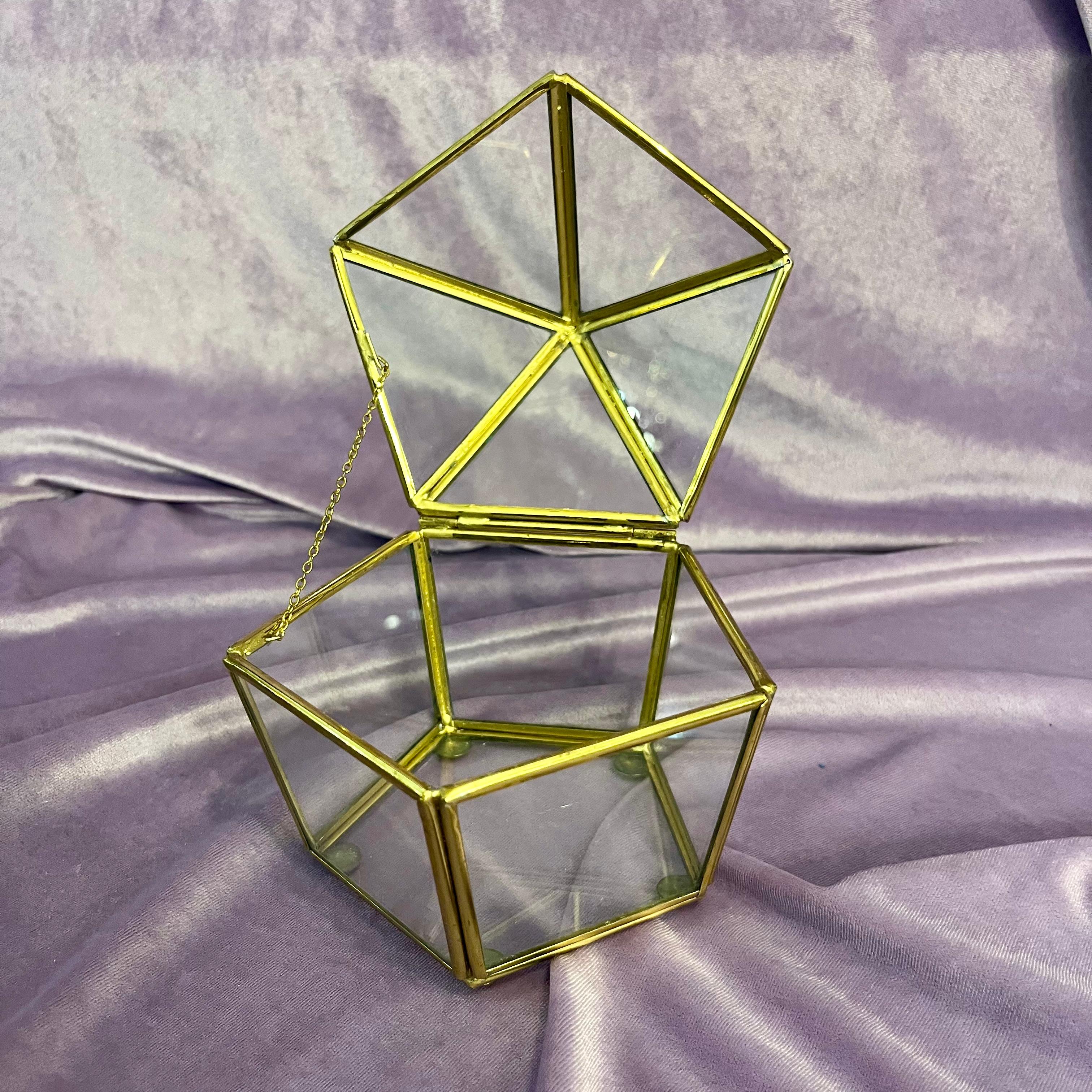 Geometric Glass Display with Brass Framing