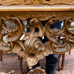 Antique Gilt Wood Mirror and Console Set with Marble Top