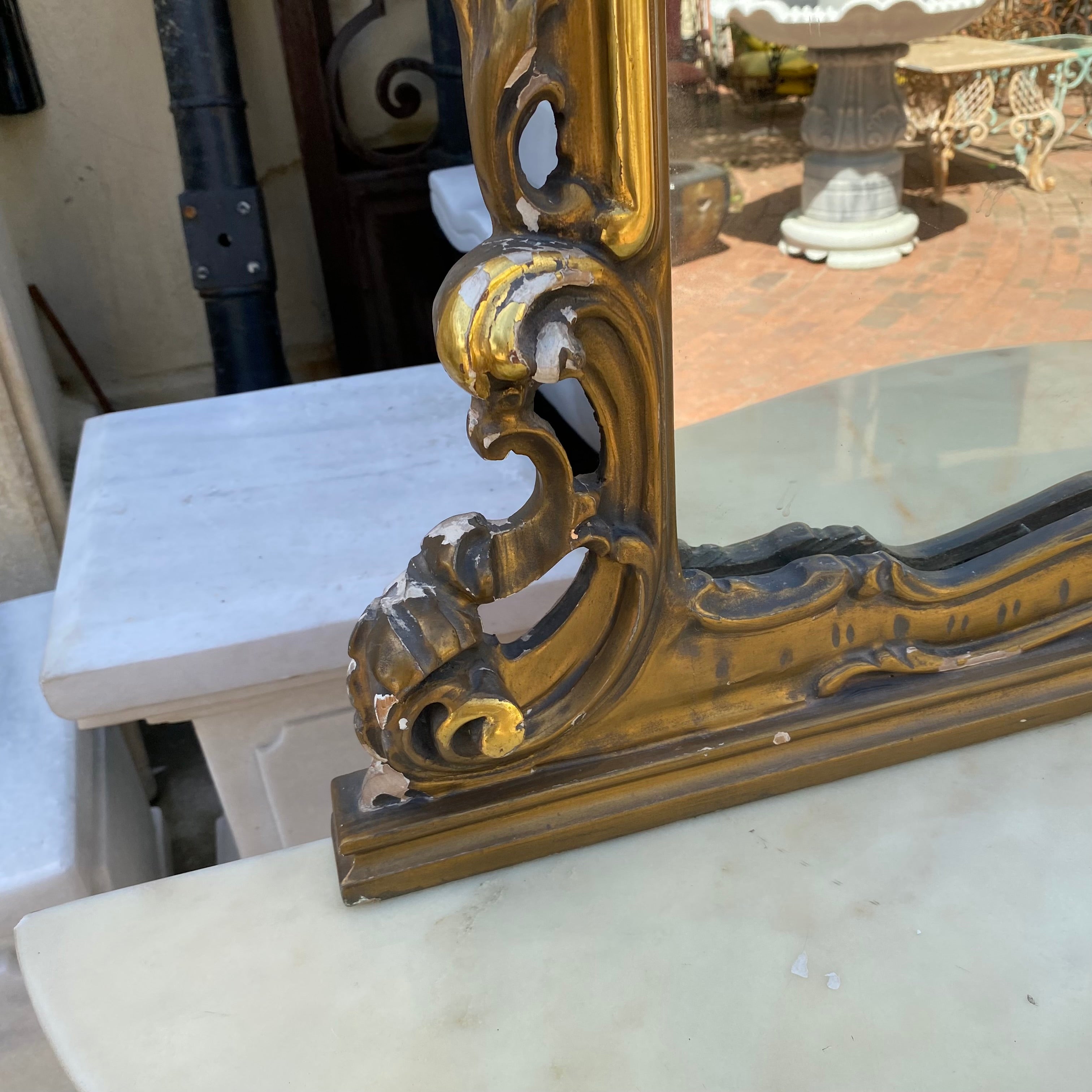 Antique Gilt Wood Mirror and Console Set with Marble Top - SOLD