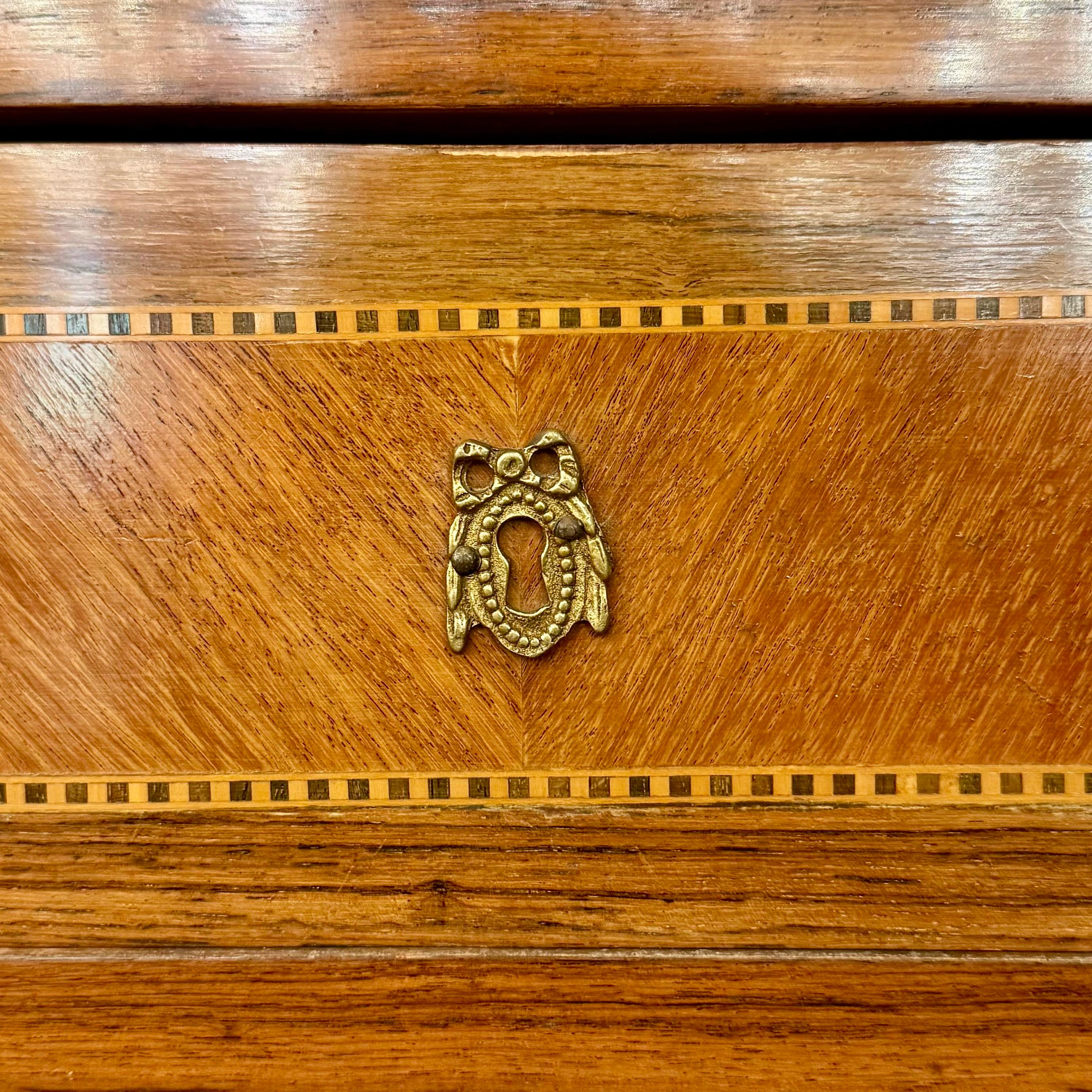 French Style Marquetry Tall Boy with Marble Top