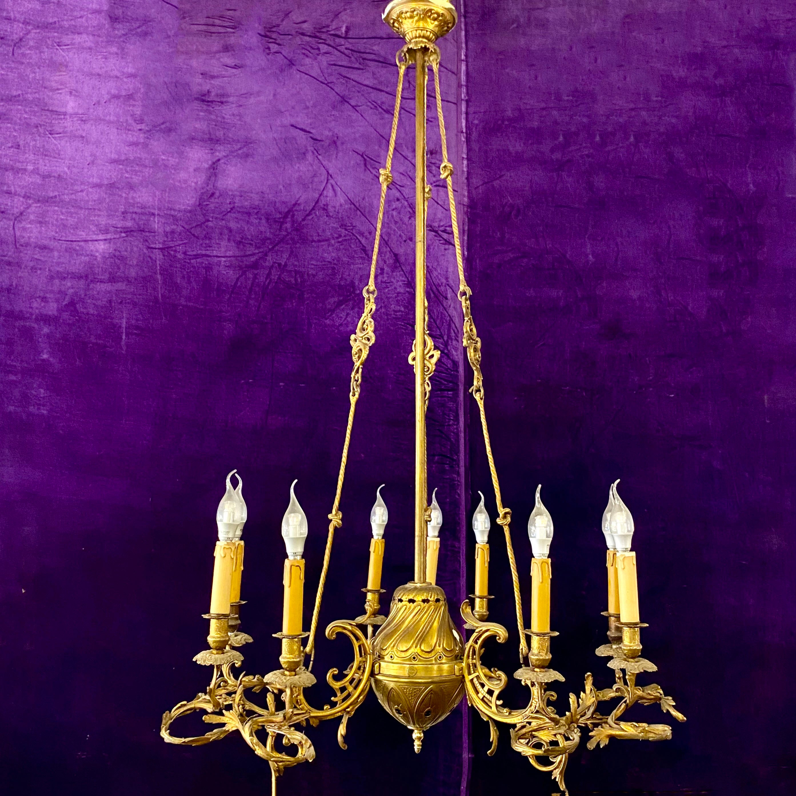 Antique Polished Brass Gasolier Chandelier