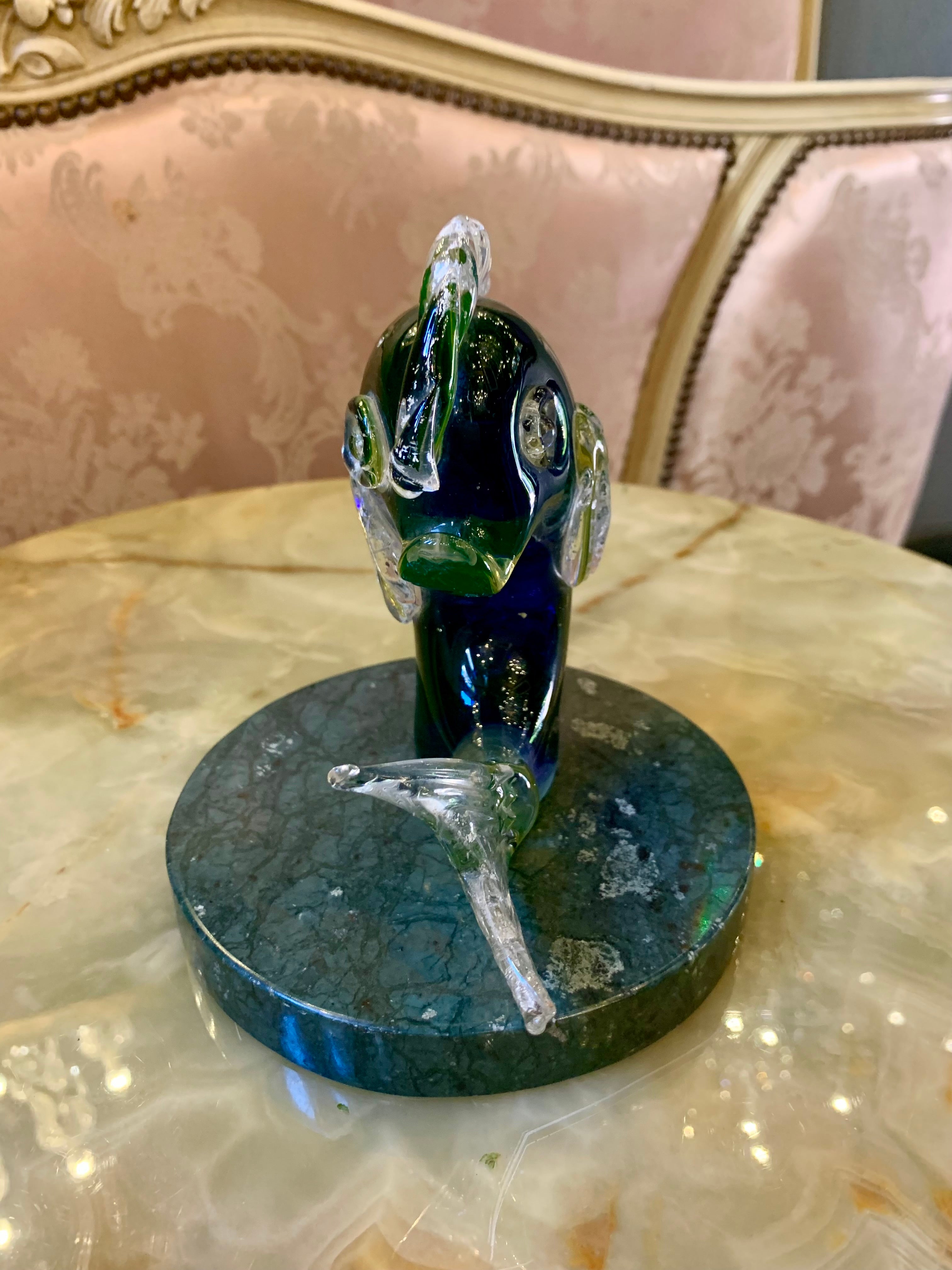 Perched Fish out of Water Blue and Green Murano