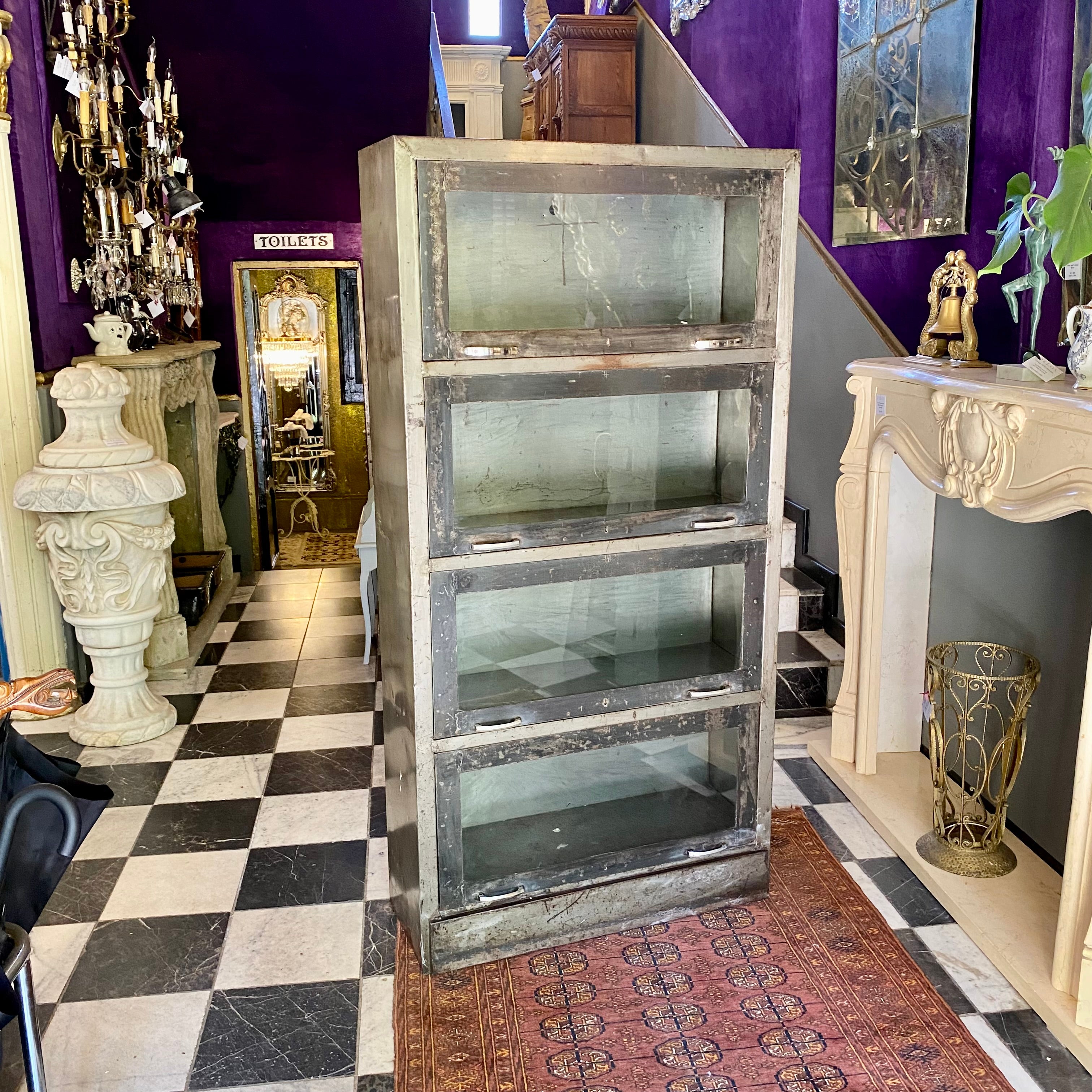 Vintage Military Steel Cabinet with Glass Panels