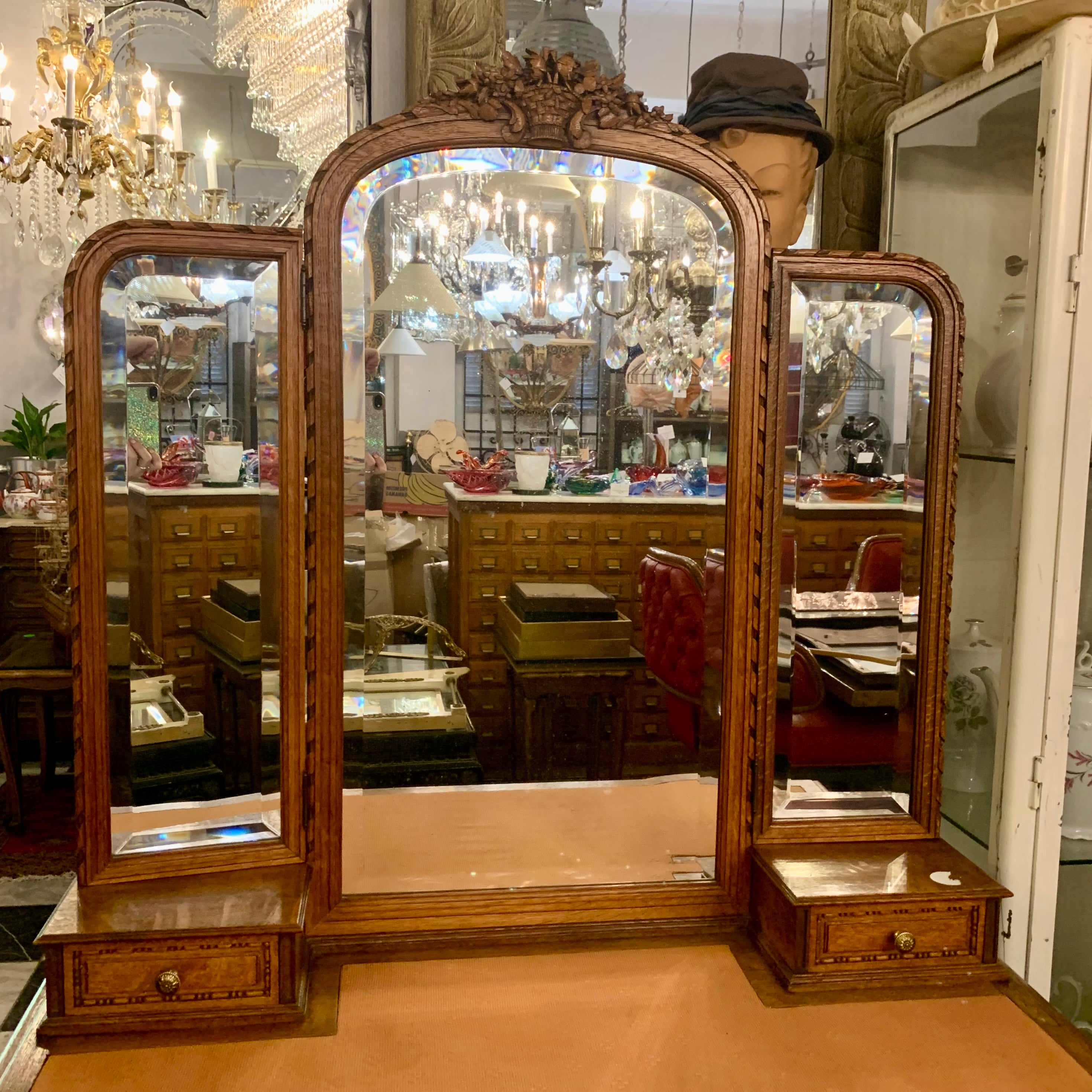 Rare Antique Empire Era Oak Dressing Table