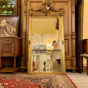 Antique Gilt & Bevelled Mirror with Intricate Carved Details