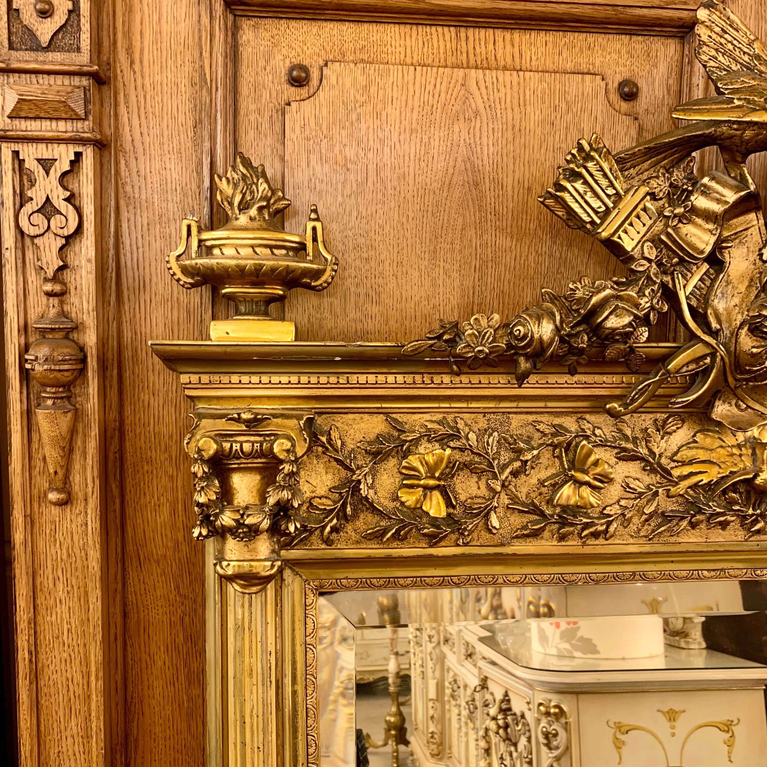 Antique Gilt & Bevelled Mirror with Intricate Carved Details