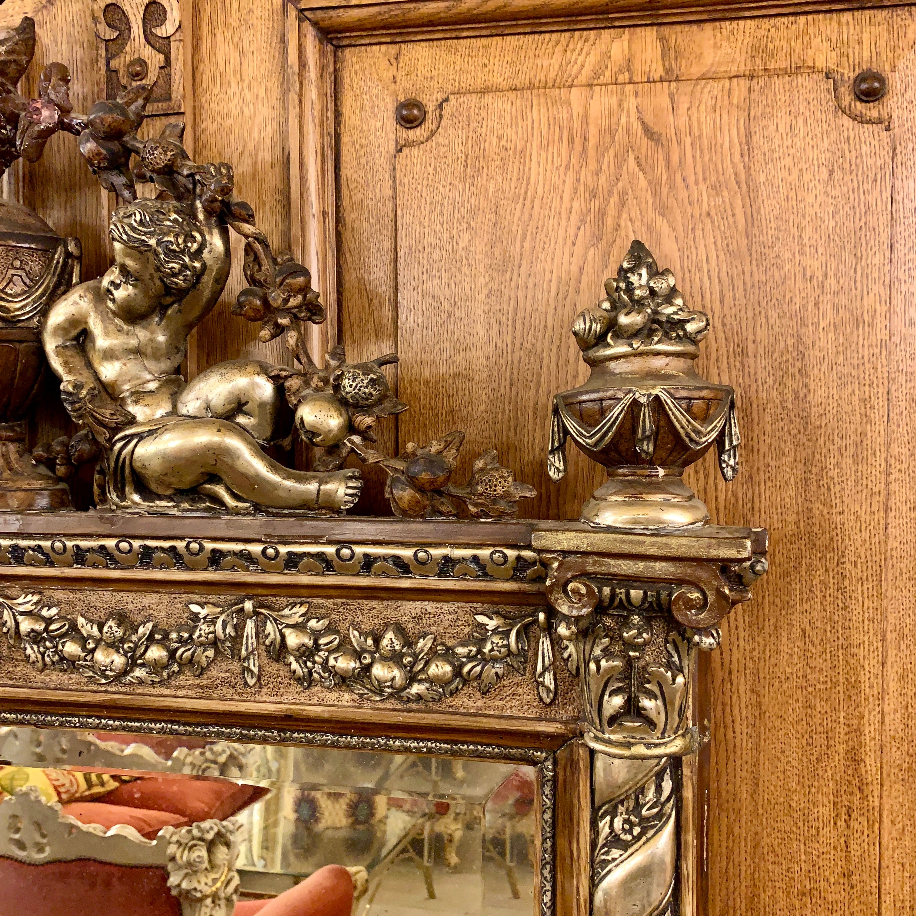 Magnificent Antique Mirror with Cherubs & Gilt Detail