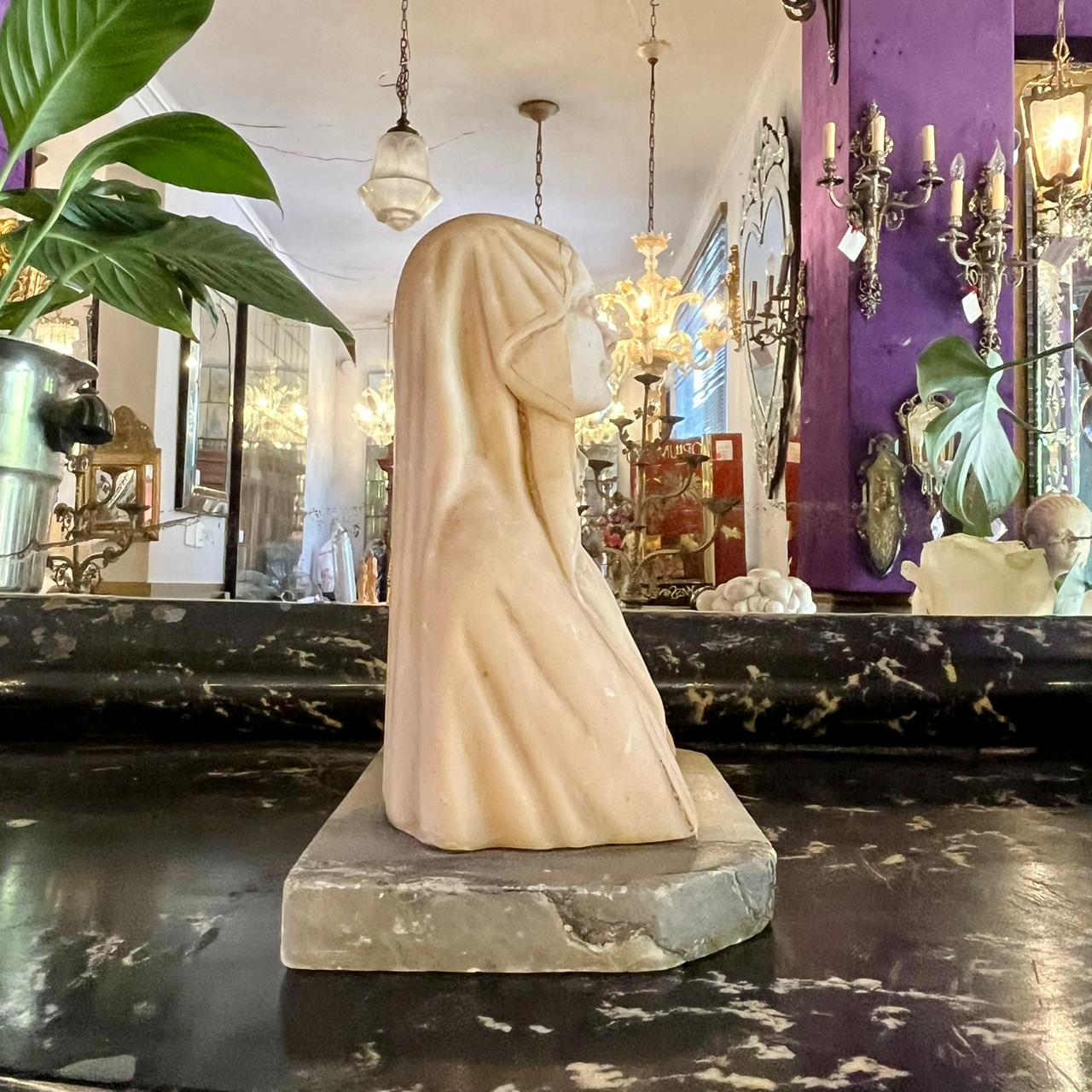 Cream Marble Mary Bust on Mottled Grey Marble Base