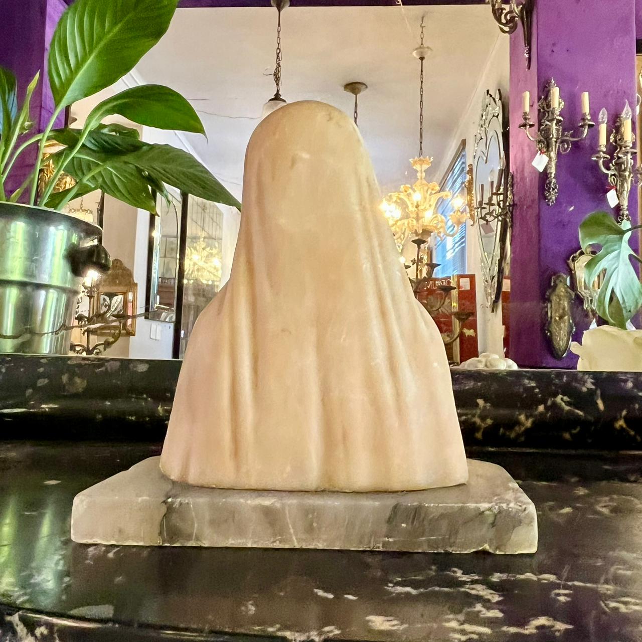 Cream Marble Mary Bust on Mottled Grey Marble Base