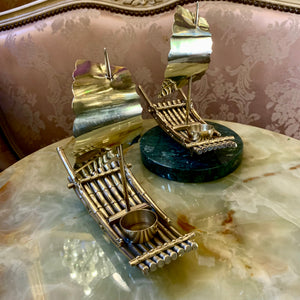 Pair of Polished Brass Ship Tealight Holders - SOLD