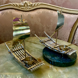 Pair of Polished Brass Ship Tealight Holders - SOLD