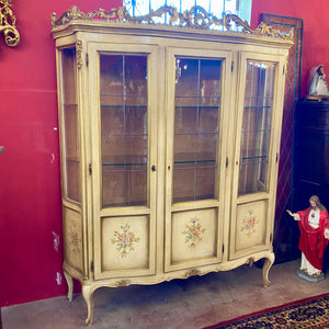 Antique Gilt French Display Cabinet with Hand Painted Detail