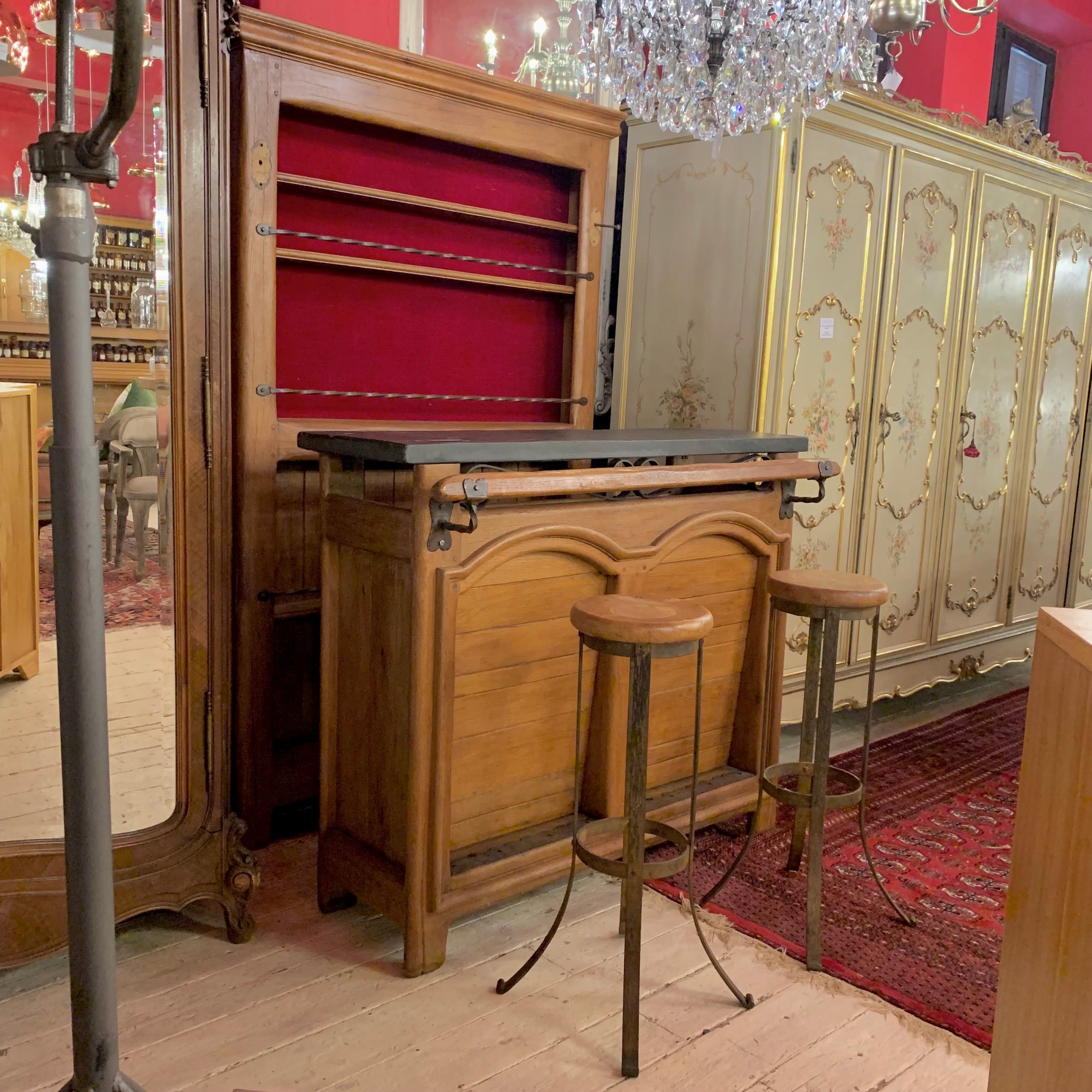 Antique Oak Bar with Stools