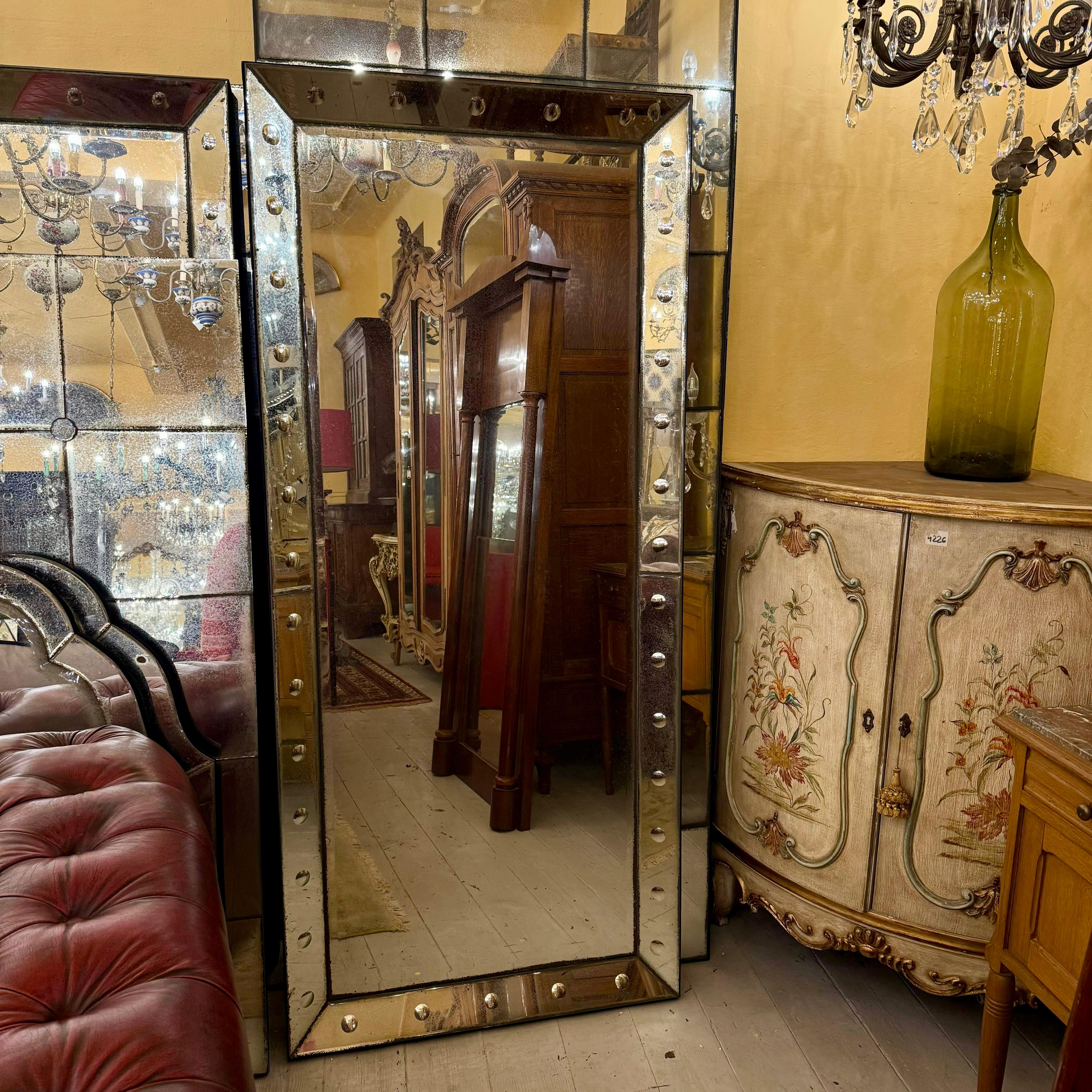 Venetian-Style Mirror with Antiqued Glass and Rosettes