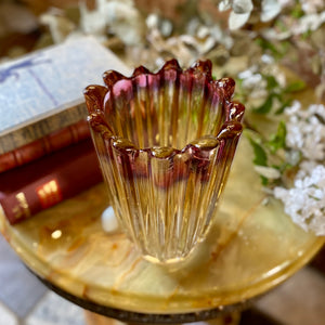 Curved Metallic Pink & Yellow Murano Vase