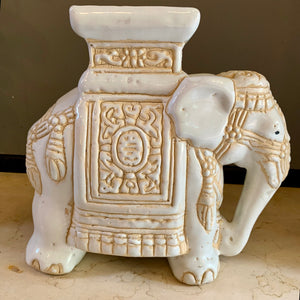 Beautiful Pair Of Vintage Glazed Ceramic Elephants