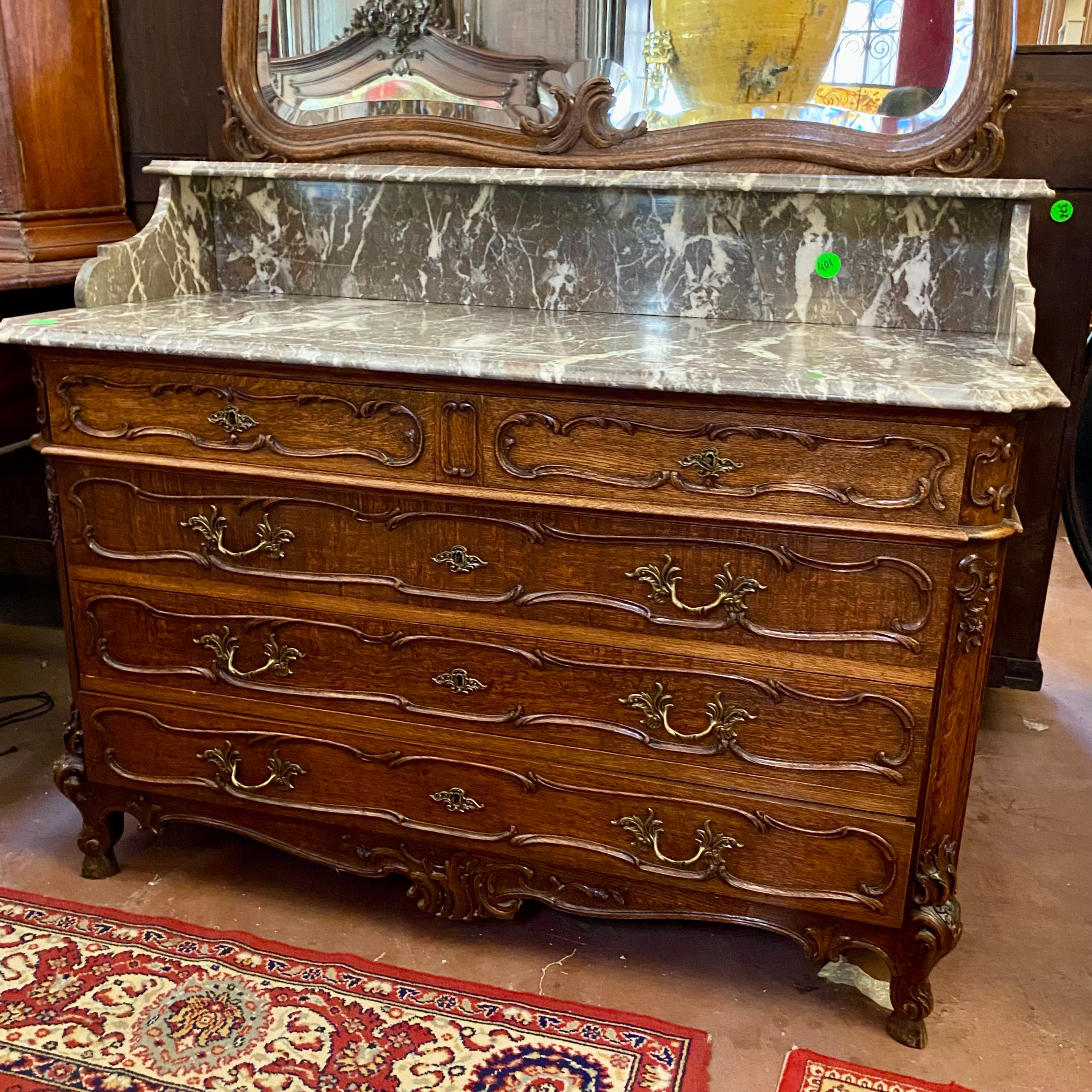 Antique Dark Oak Wash Stand with Grey Marble Top - SOLD